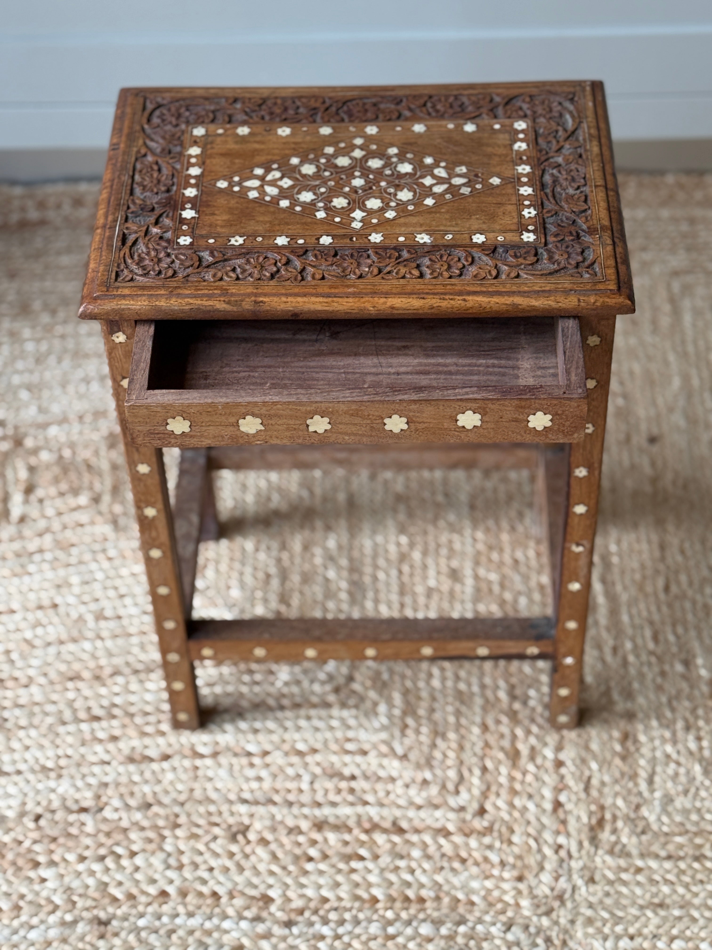Small 20th Century Indian Inlaid Table with Drawer