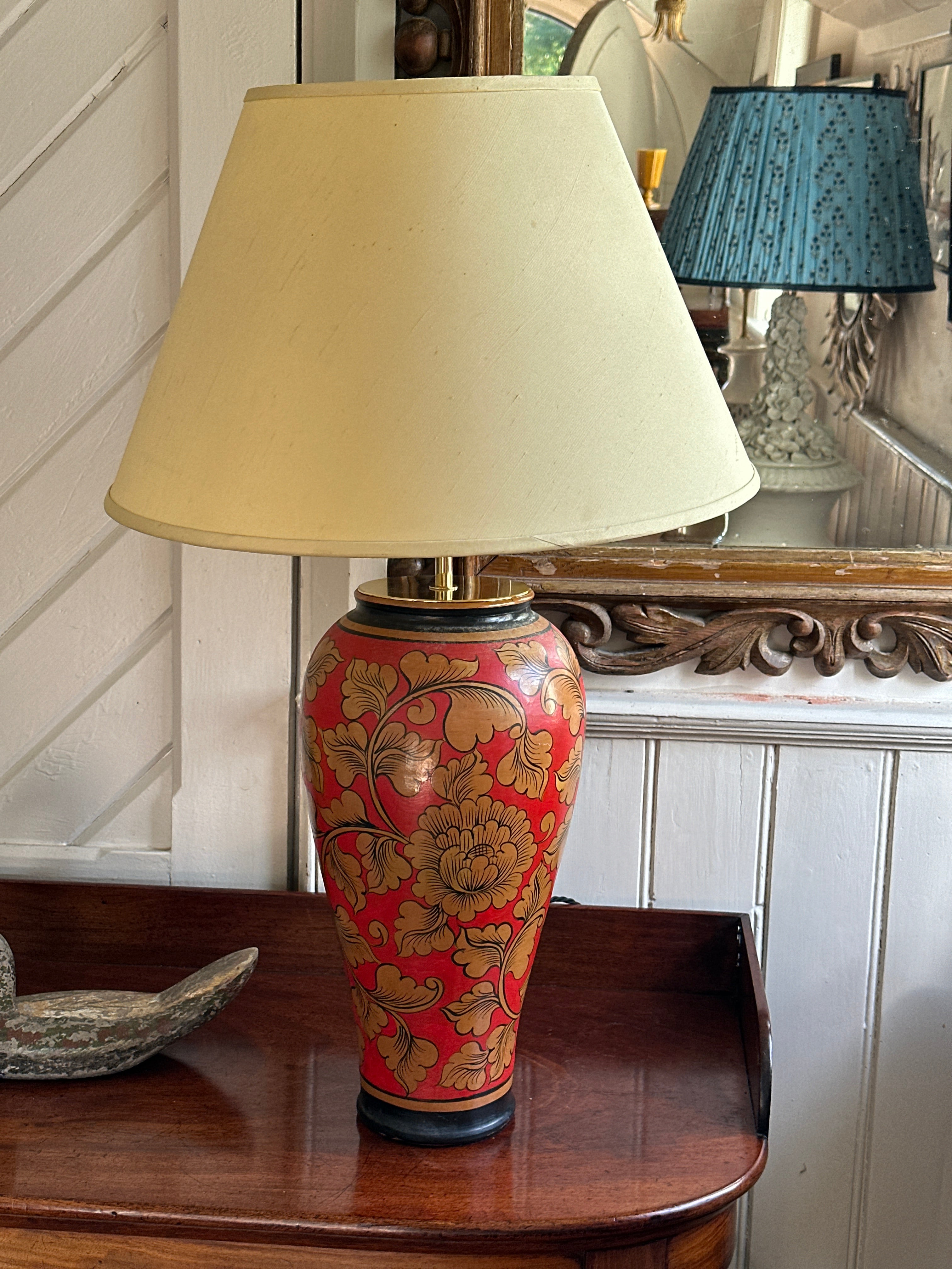 Antiques Chinese Polychrome Vase Table Lamp