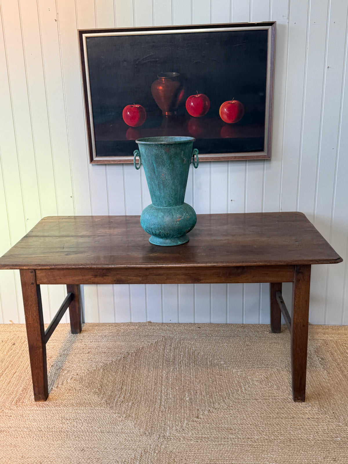 Small French Oak Farmhouse Dining Table with Small Drawer
