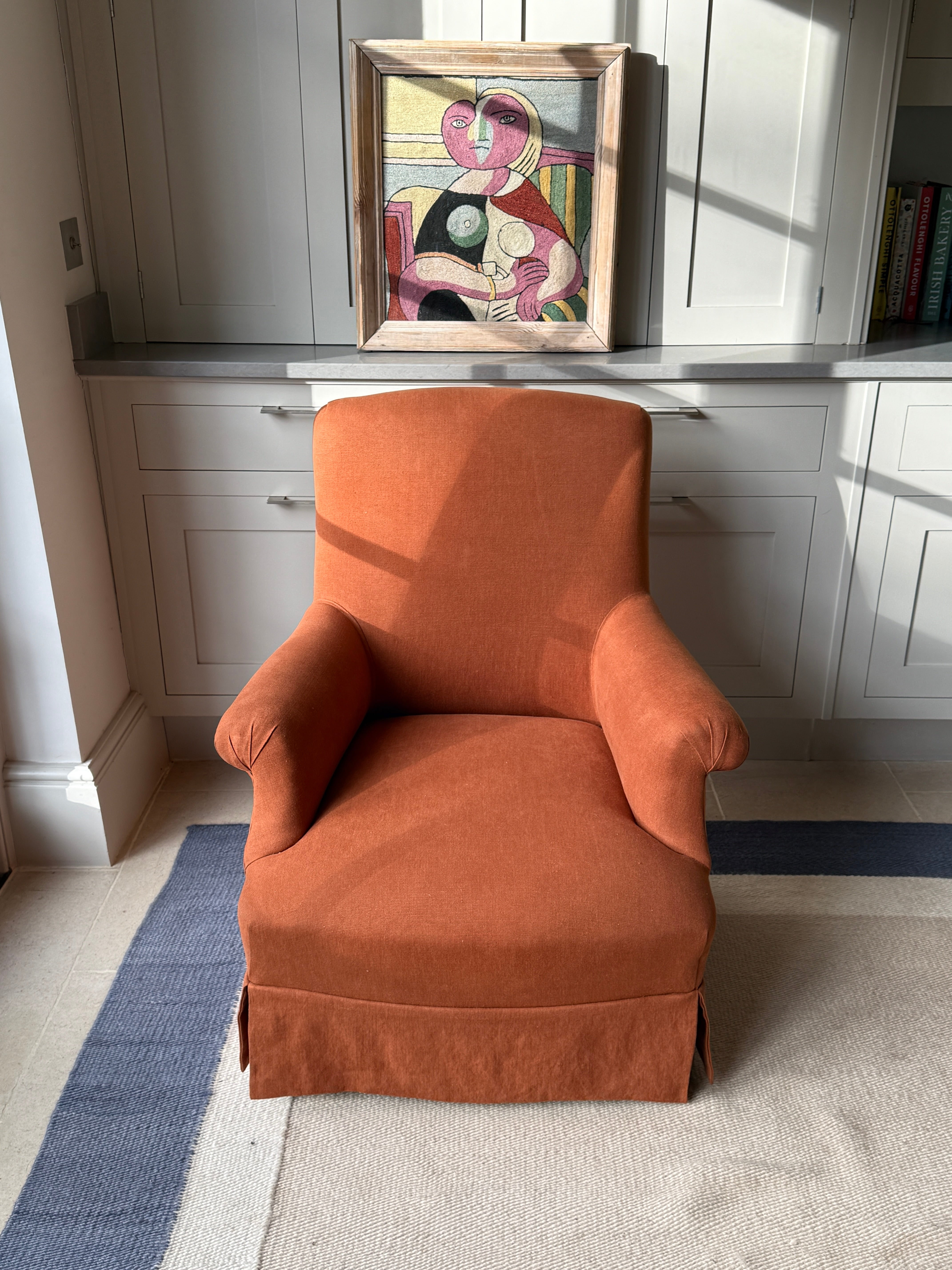 French Squareback Armchair in Rust Linen