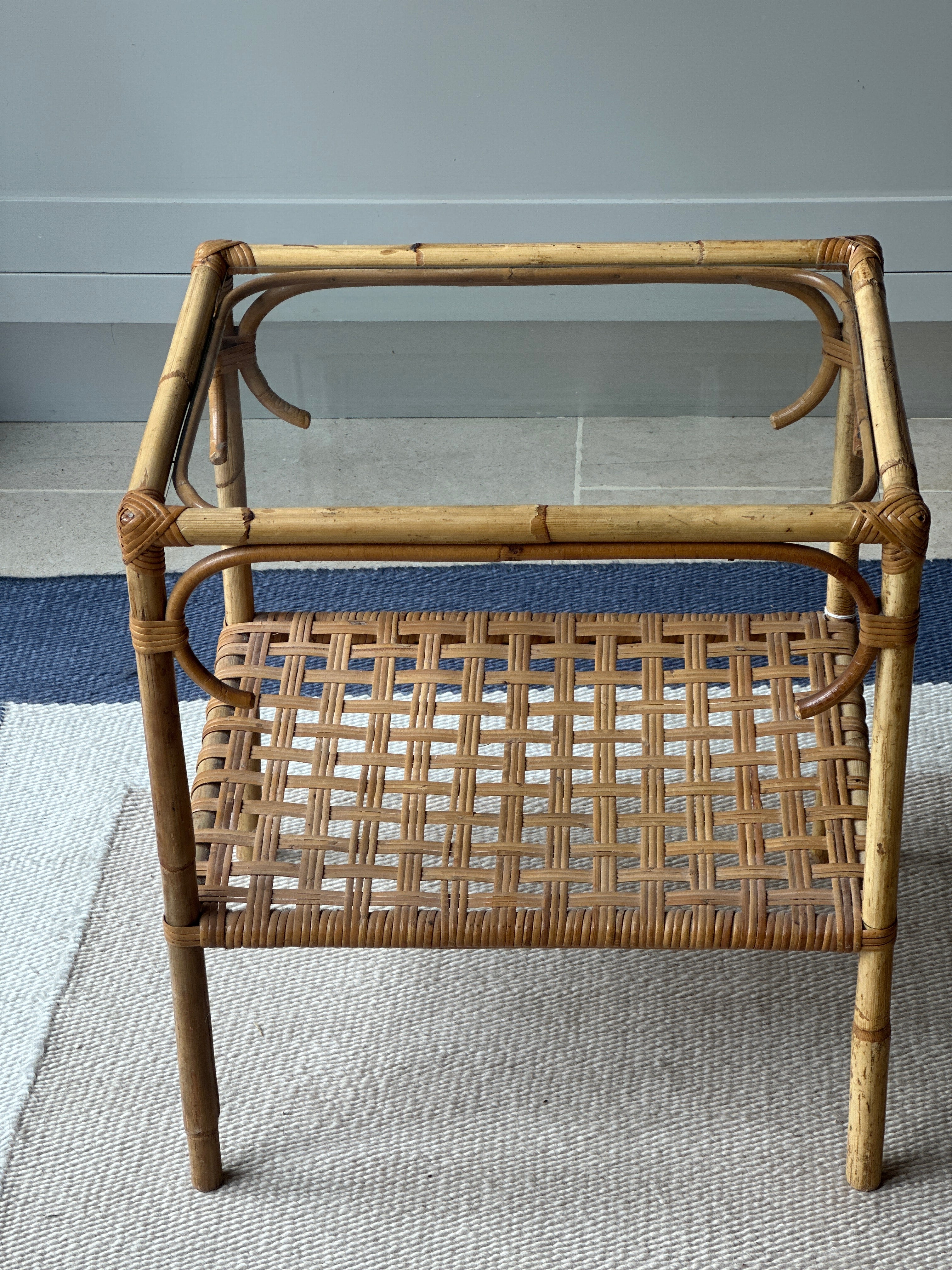 Vintage Glass Topped Cane Table