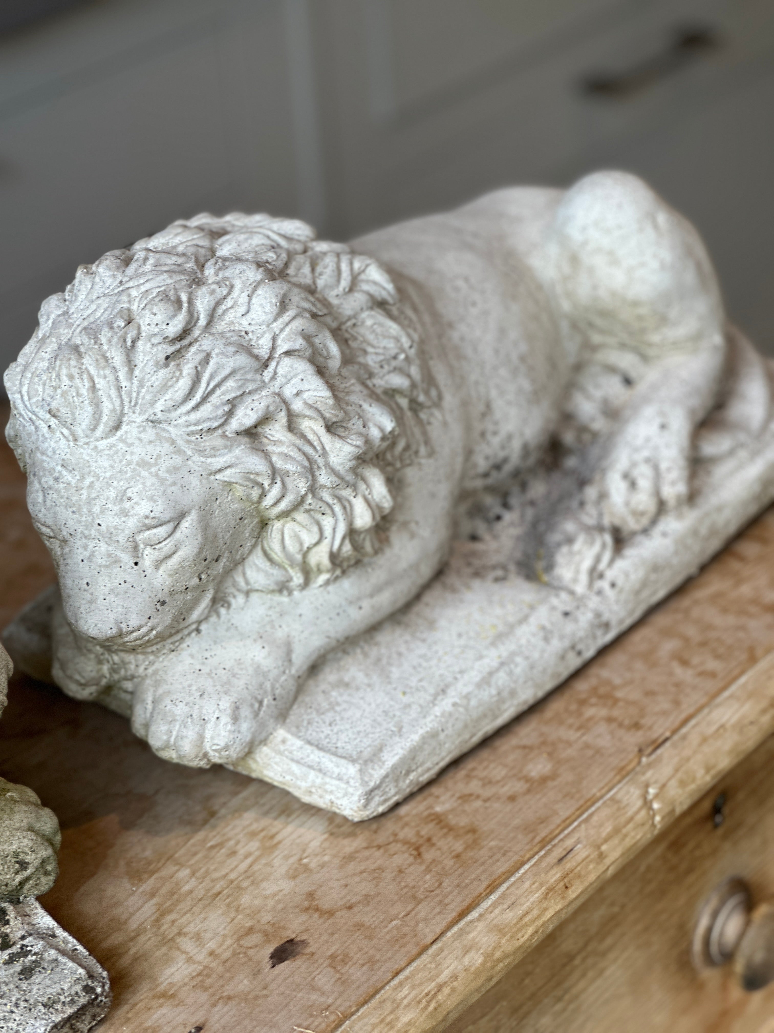 Pair of Vintage Recumbent Lions