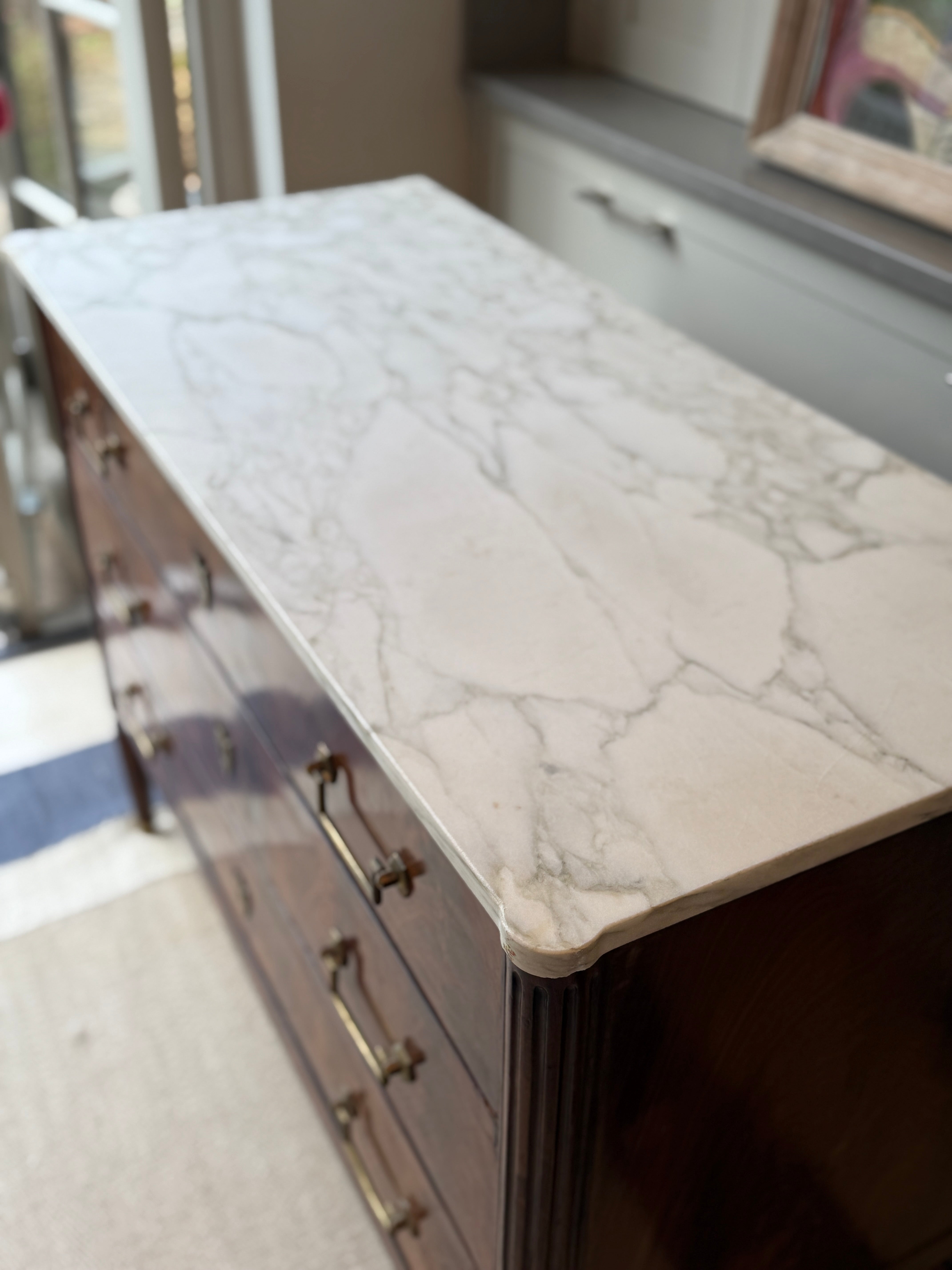 Louis XVI White Marble topped Commode
