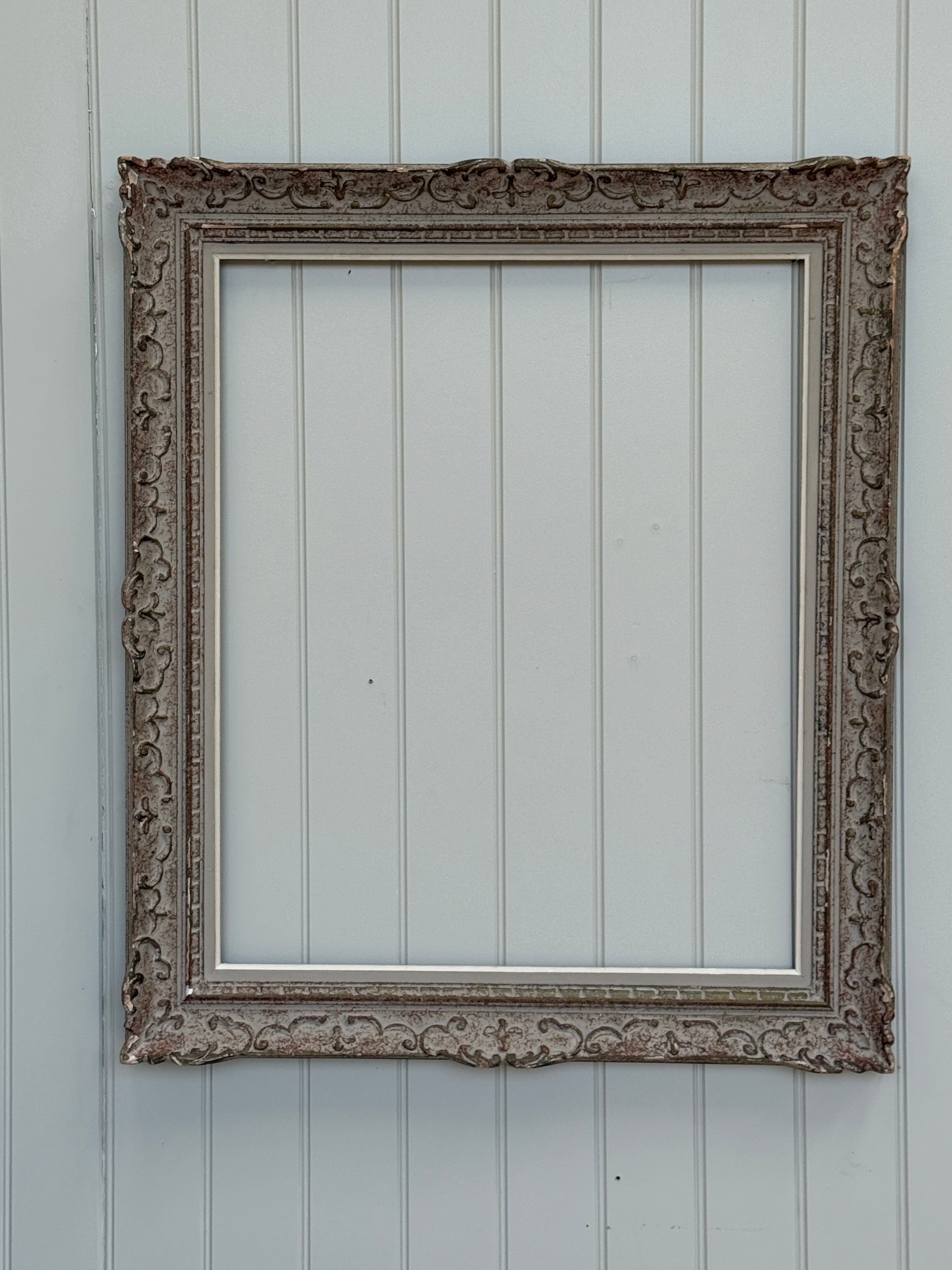 Ornate Rococo-Style Picture Frame in Grey-Painted Finish