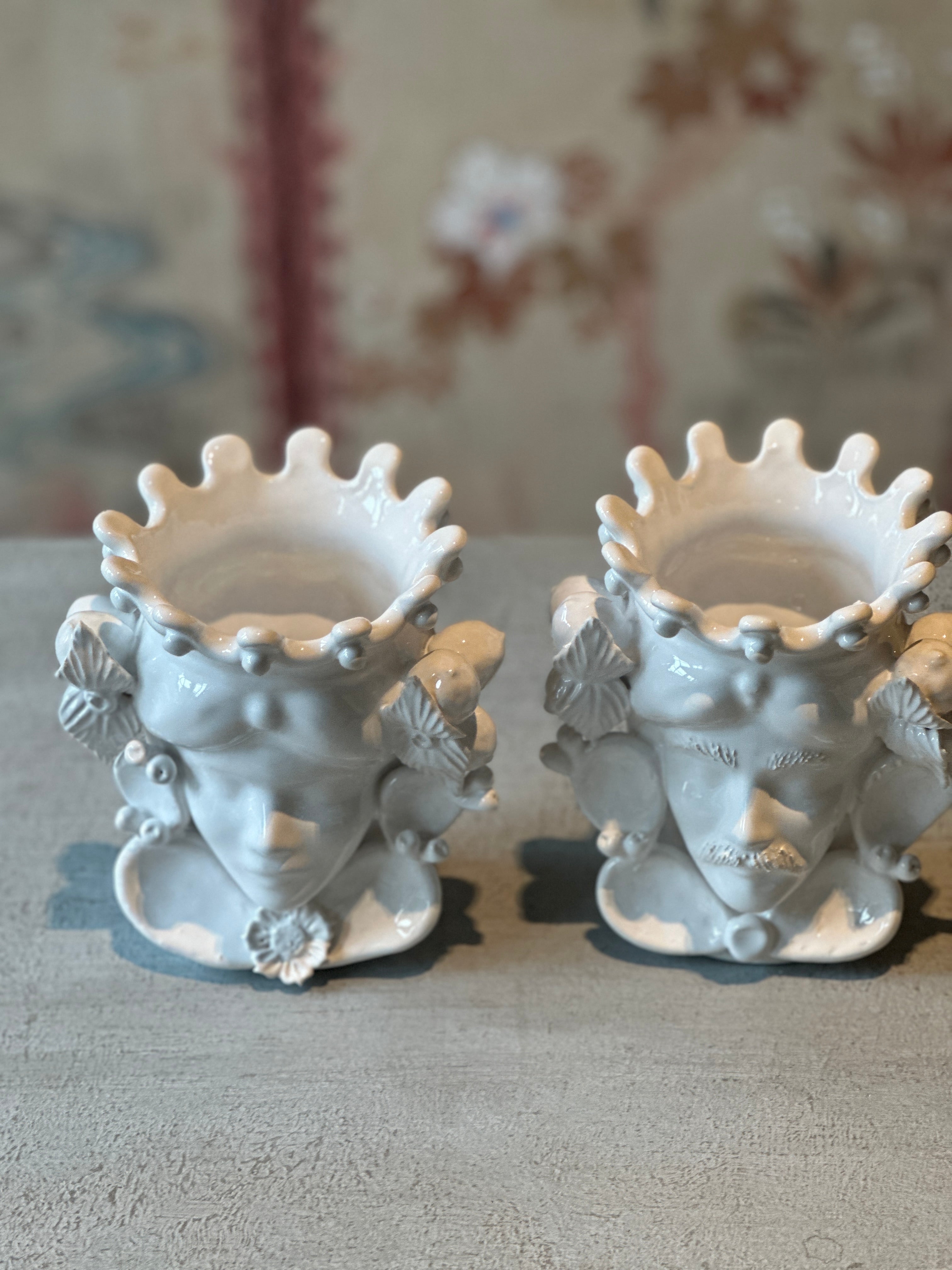 Pair of Small White Ceramic ‘Moor Heads’