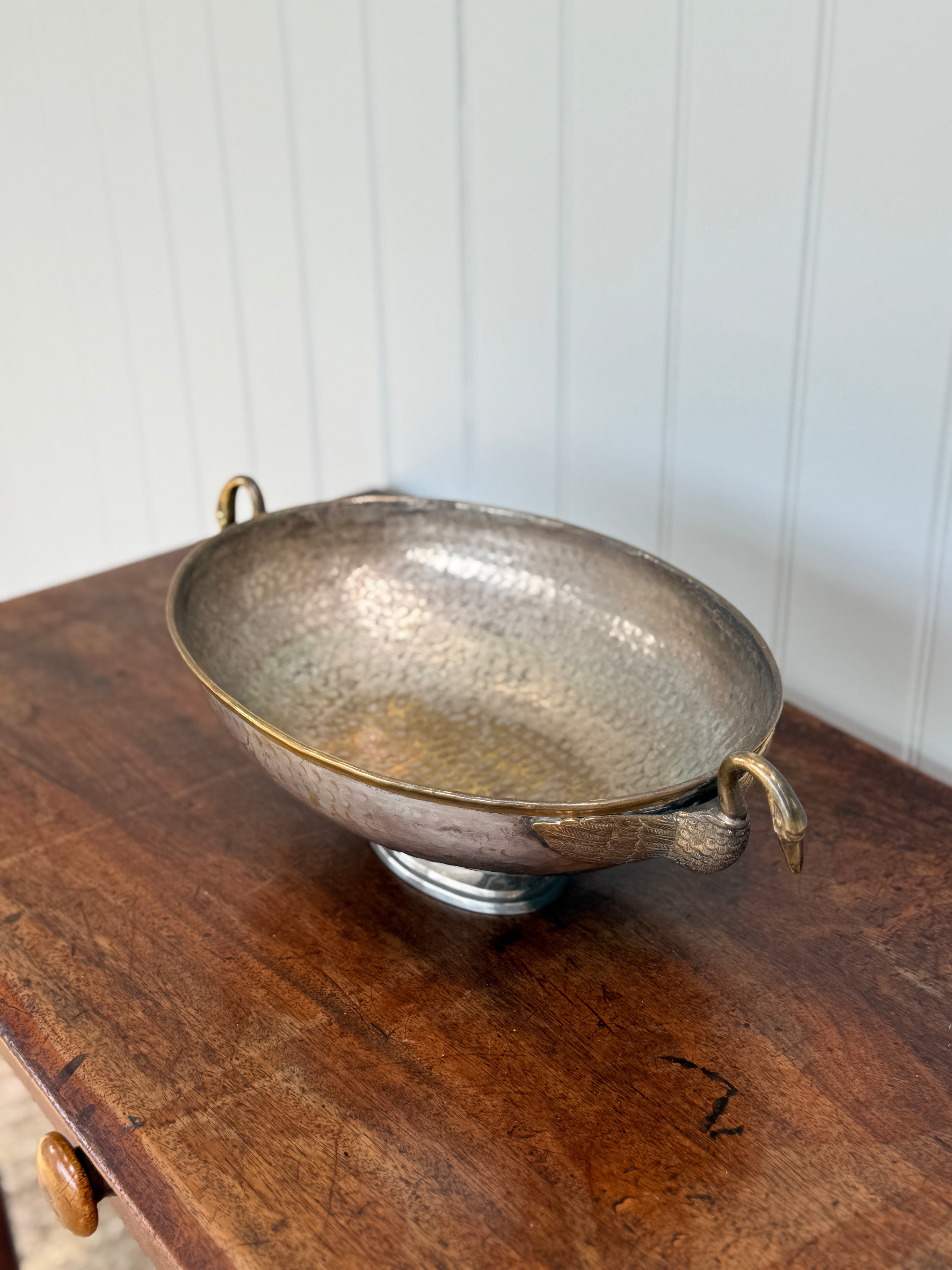 Hammered Metal Tazza with Swan Handles