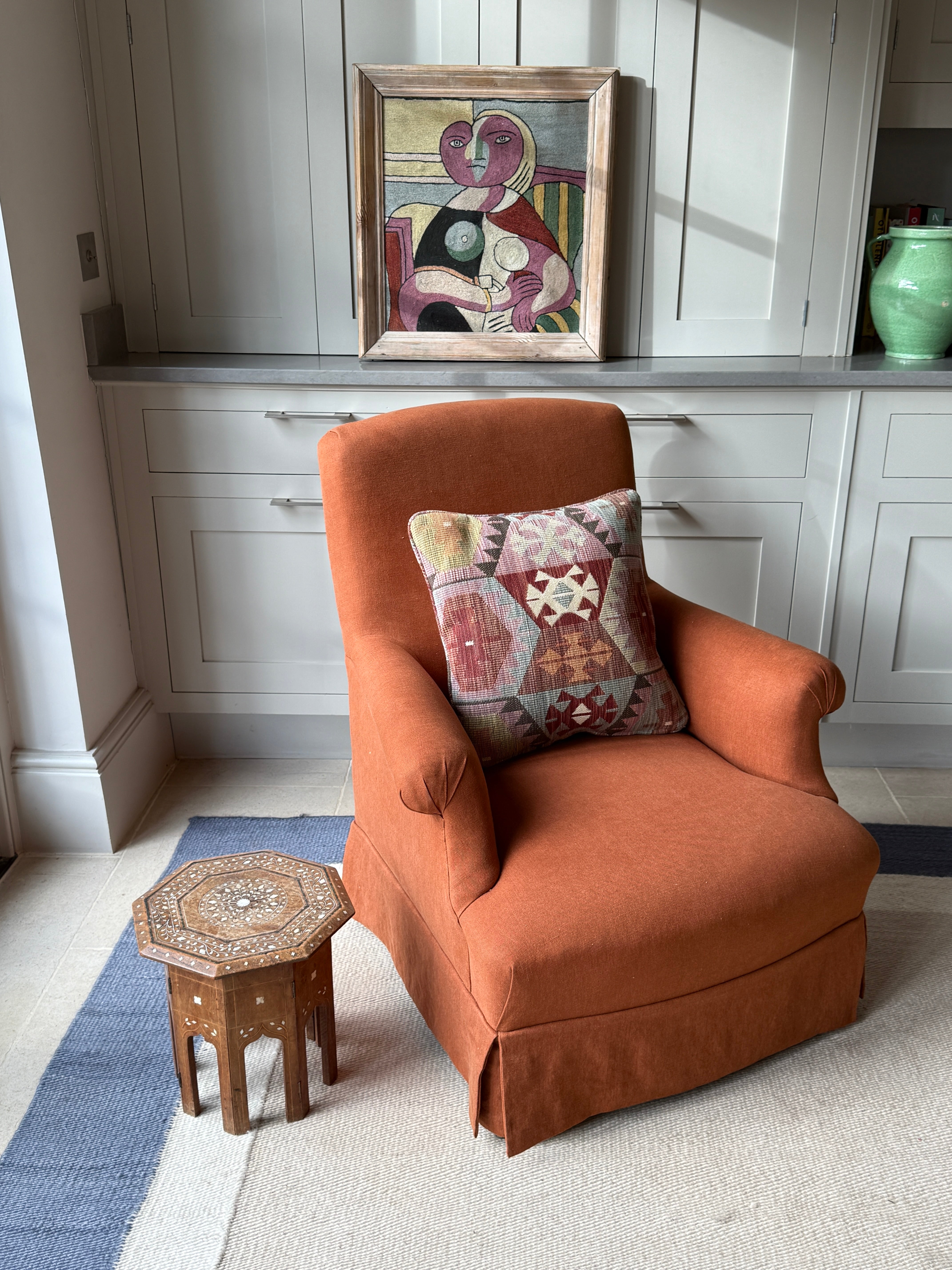 French Squareback Armchair in Rust Linen