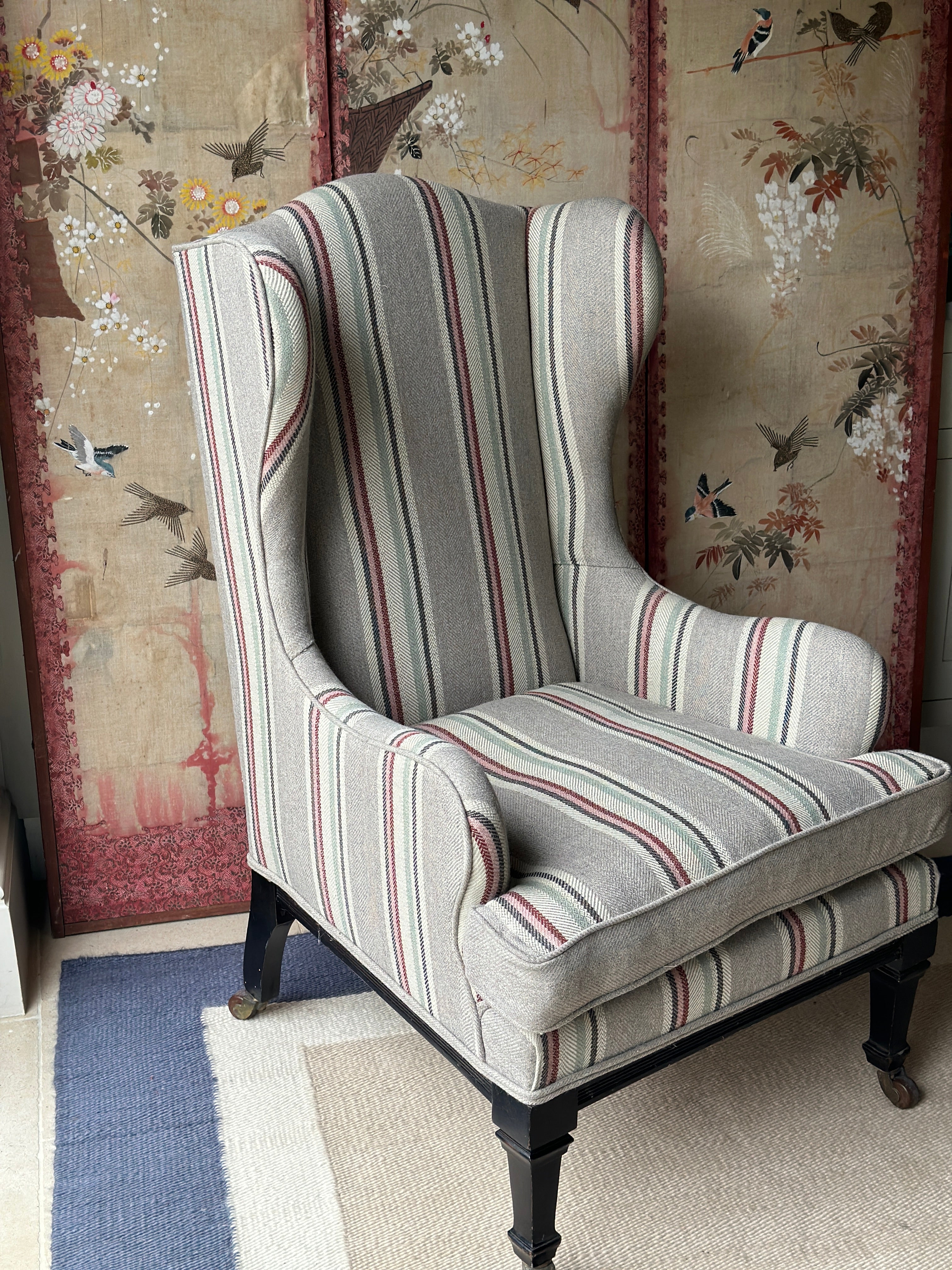 William Birch Aesthetic Movement Wing Chair in Lewis & Wood Selsey Stripe