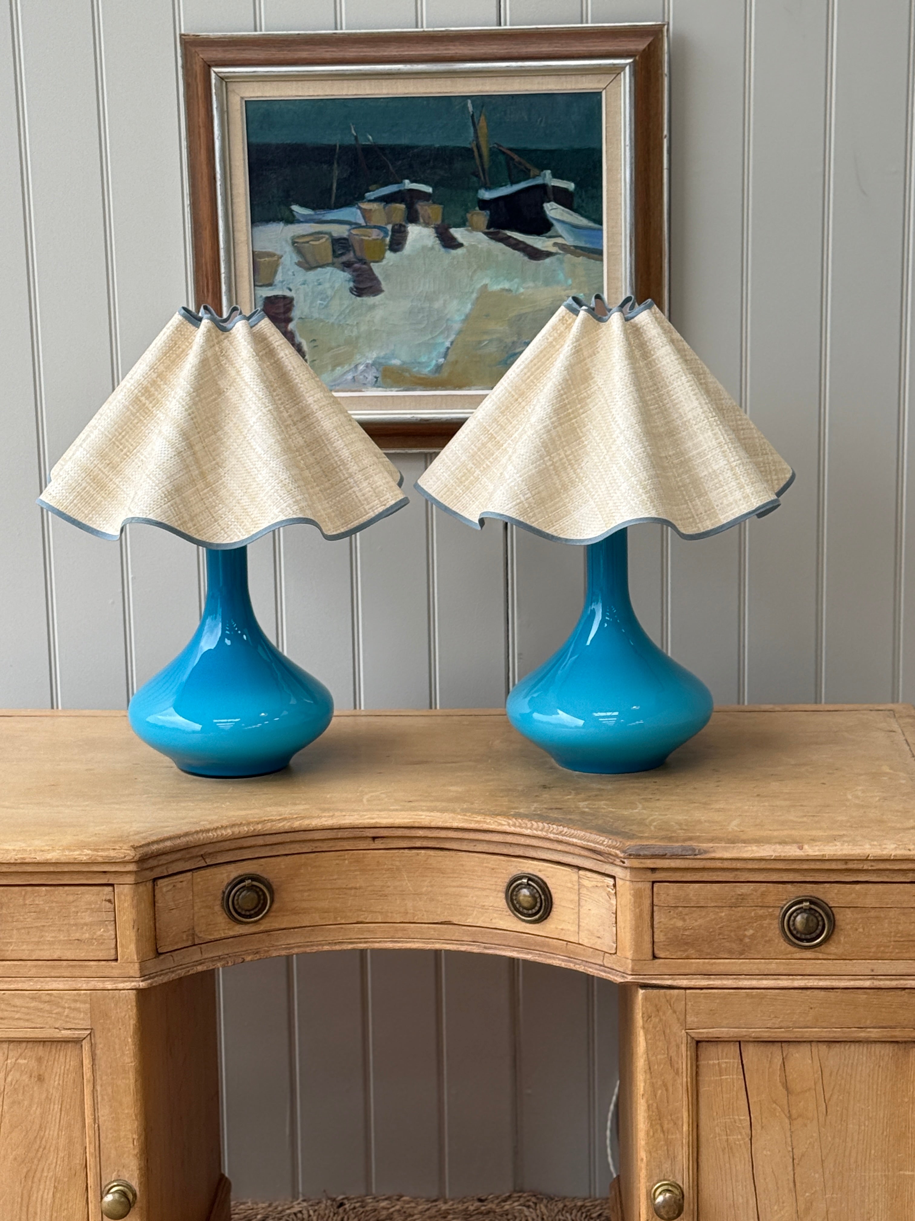 Pair of Large Turquoise Holmegaard lamps by Jacob E Bang