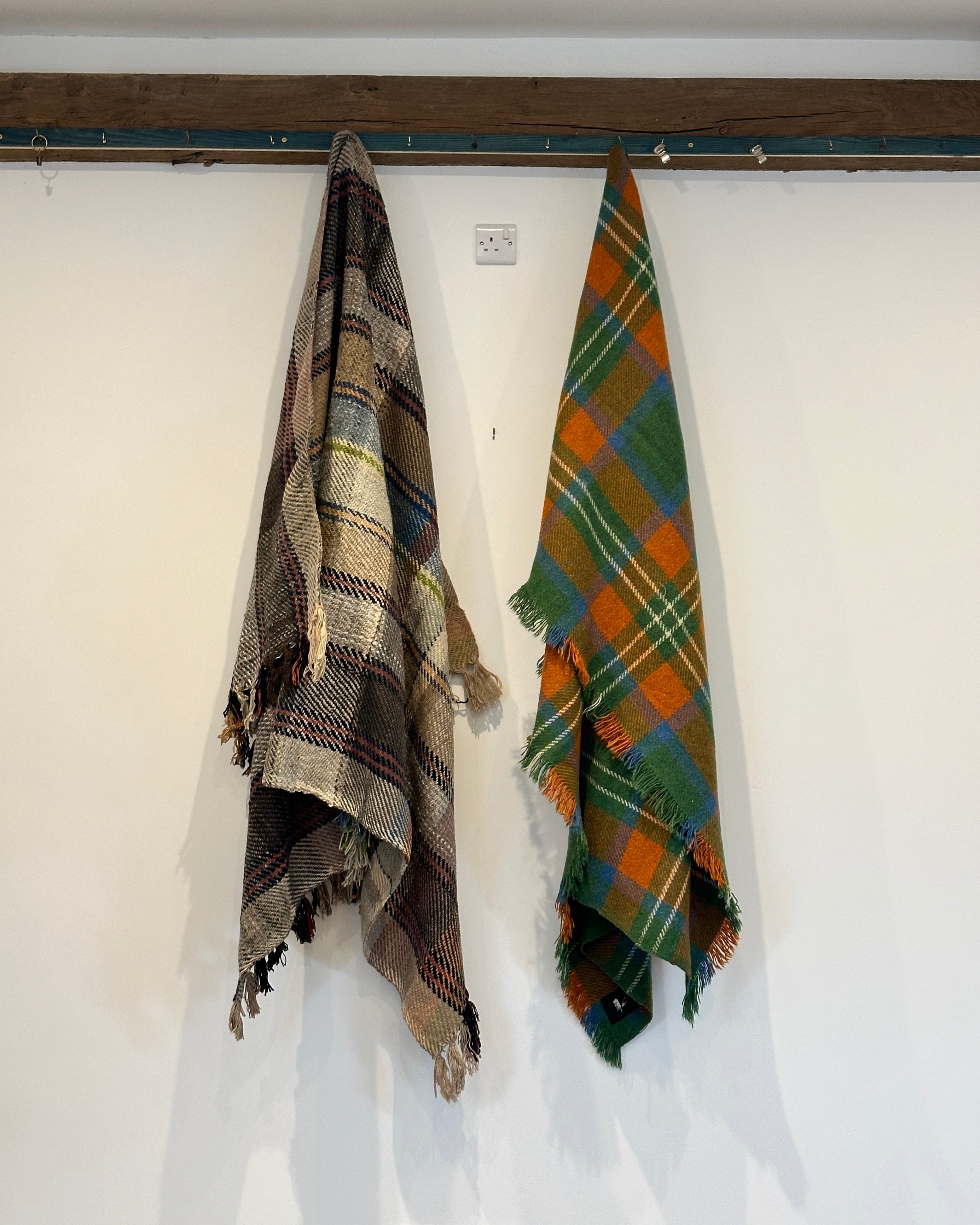 Vintage Plaid Blanket in Orange, Green and Blue