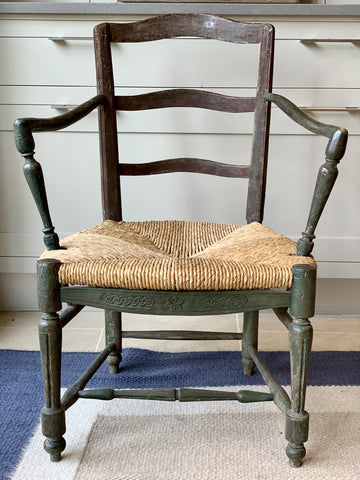French Painted Rush Seat Chair