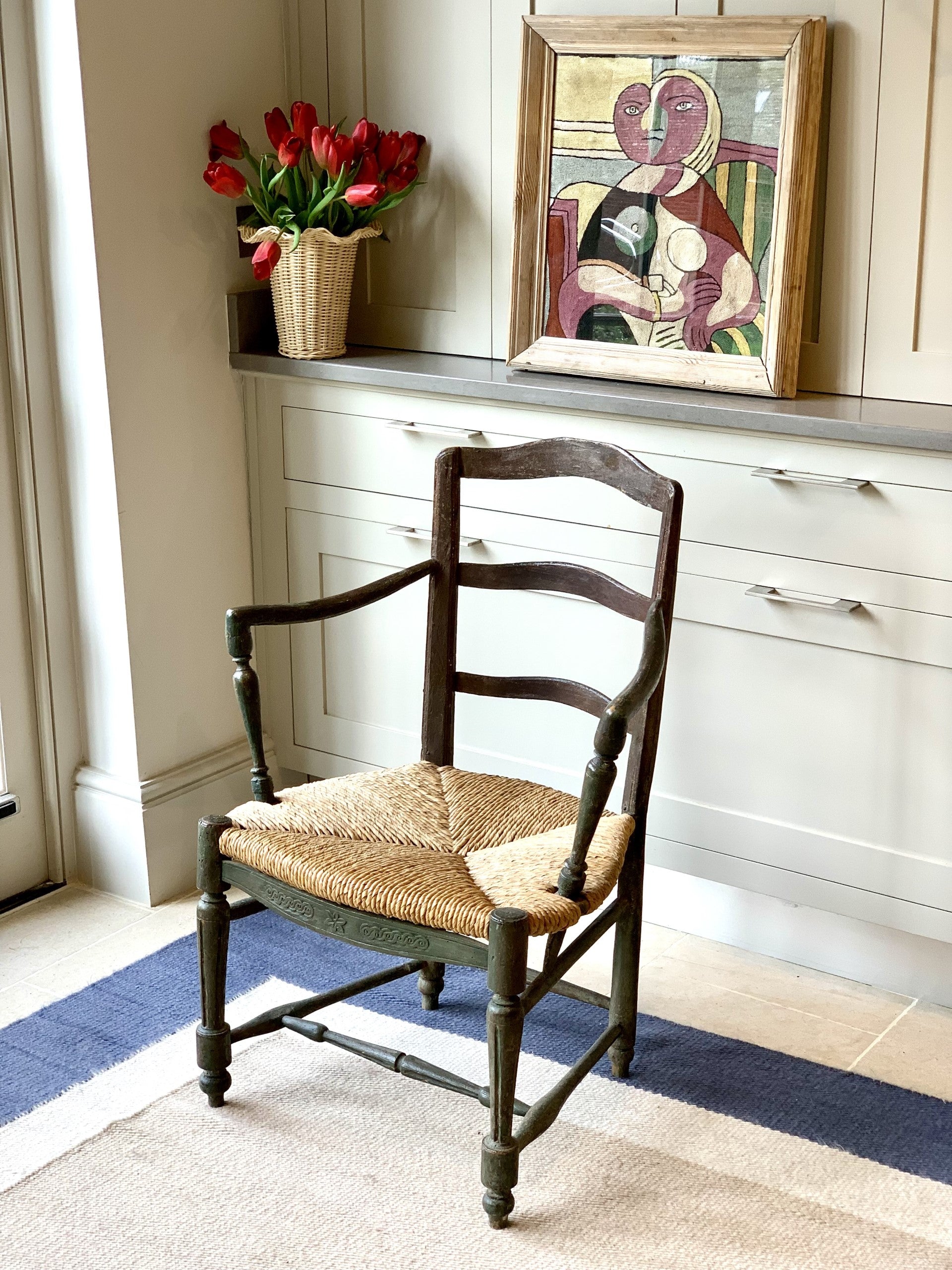 French Painted Rush Seat Chair