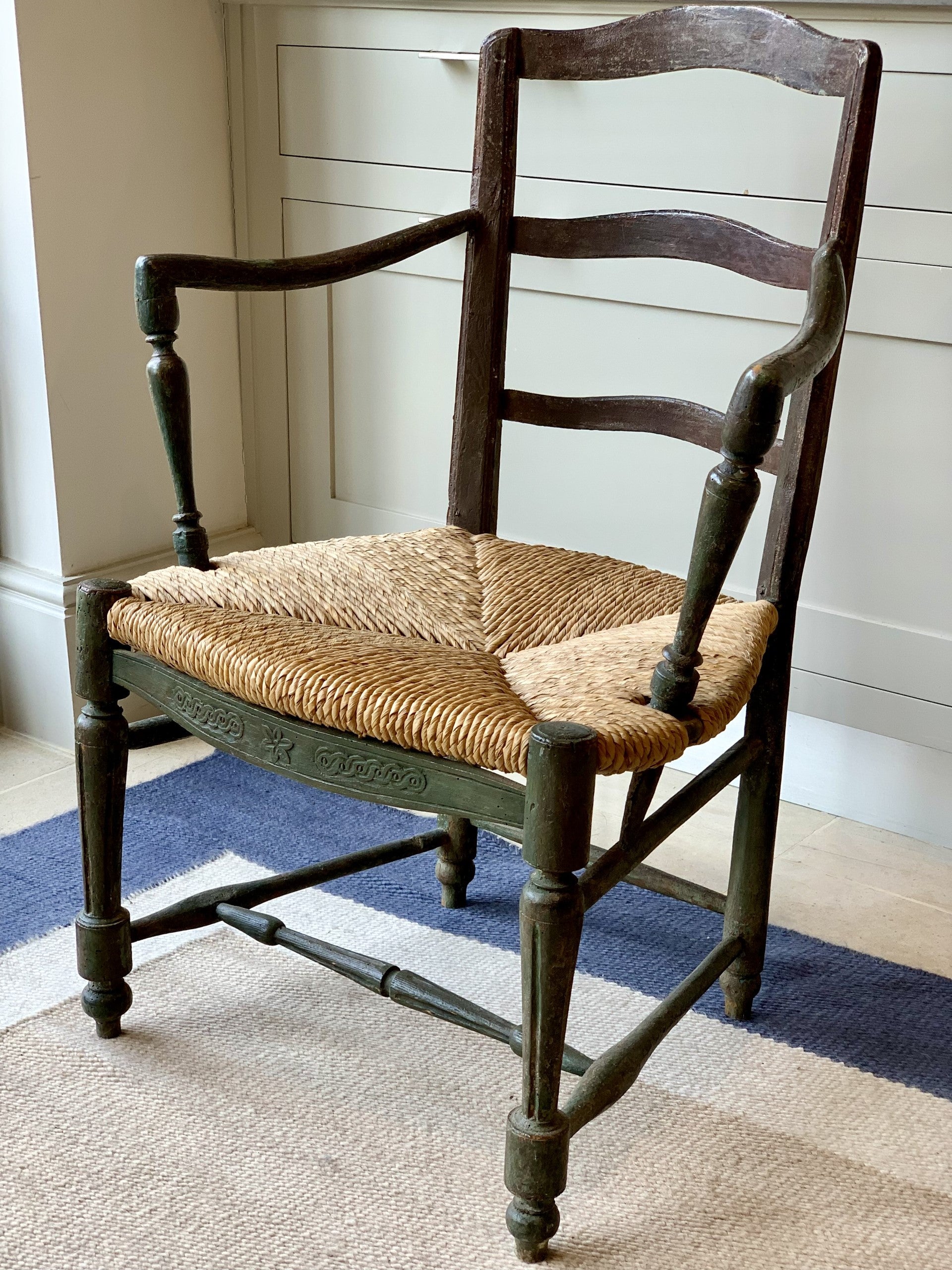 French Painted Rush Seat Chair