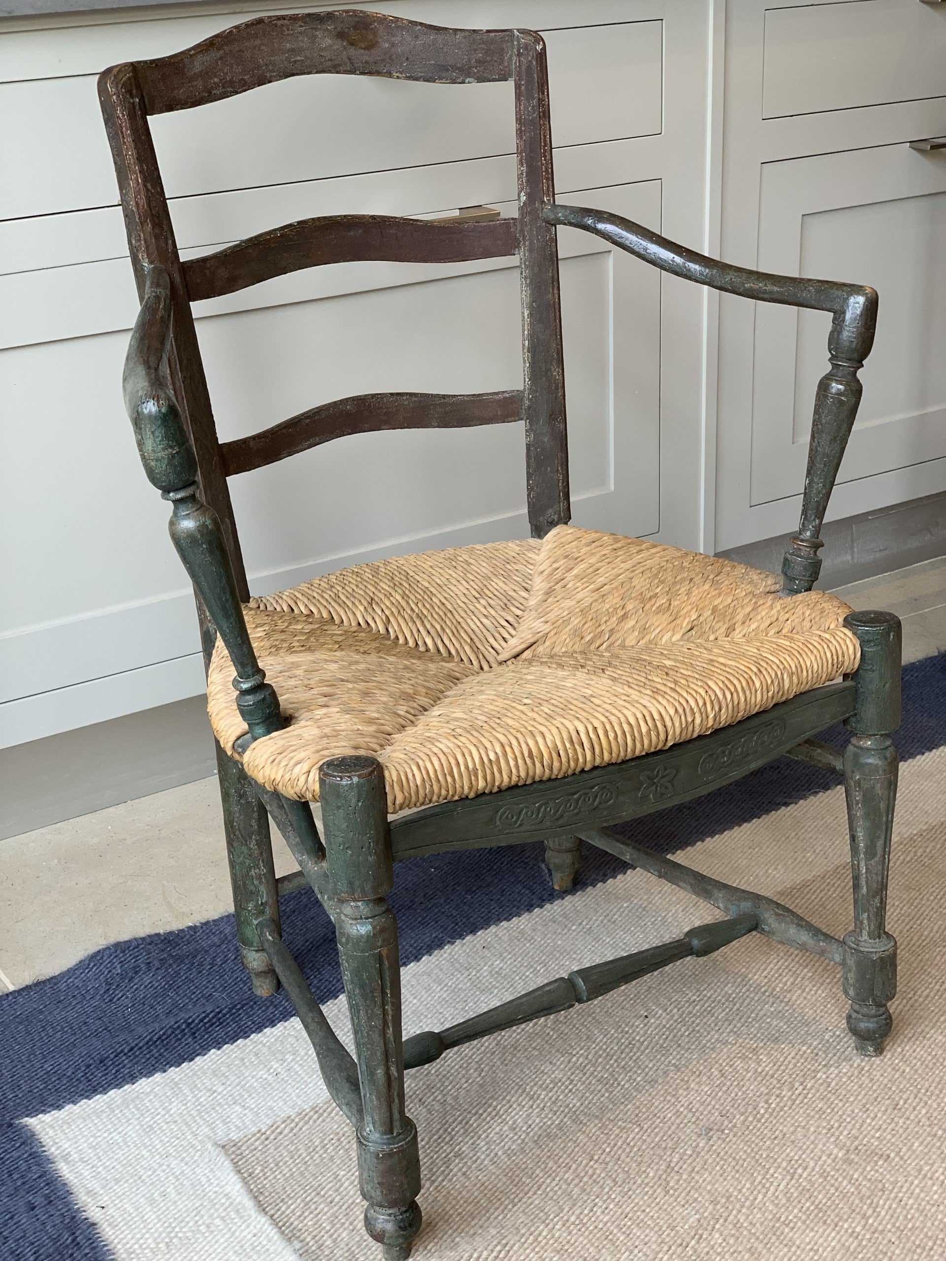 French Painted Rush Seat Chair