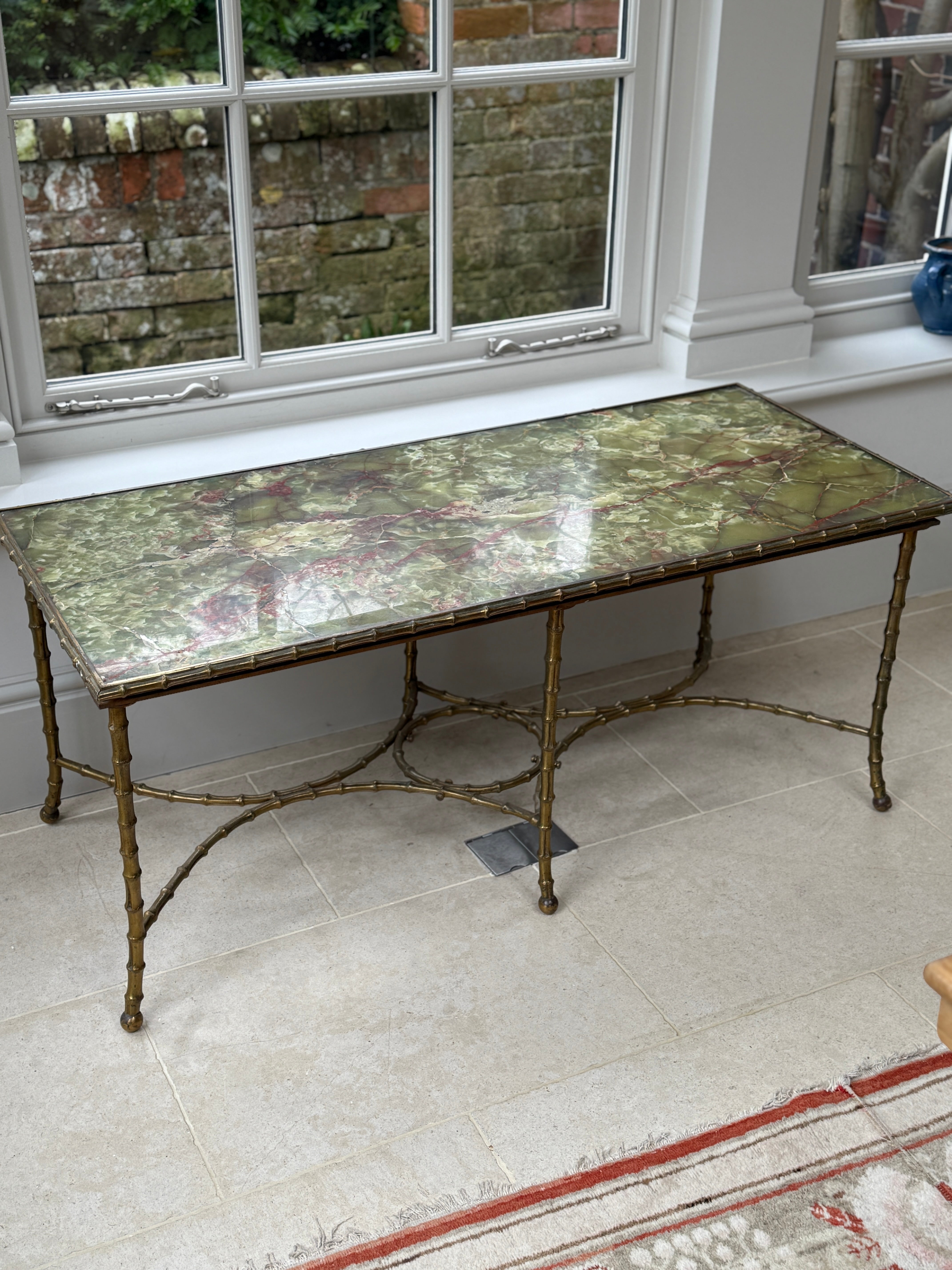 Large Onyx and Brass Coffee Table