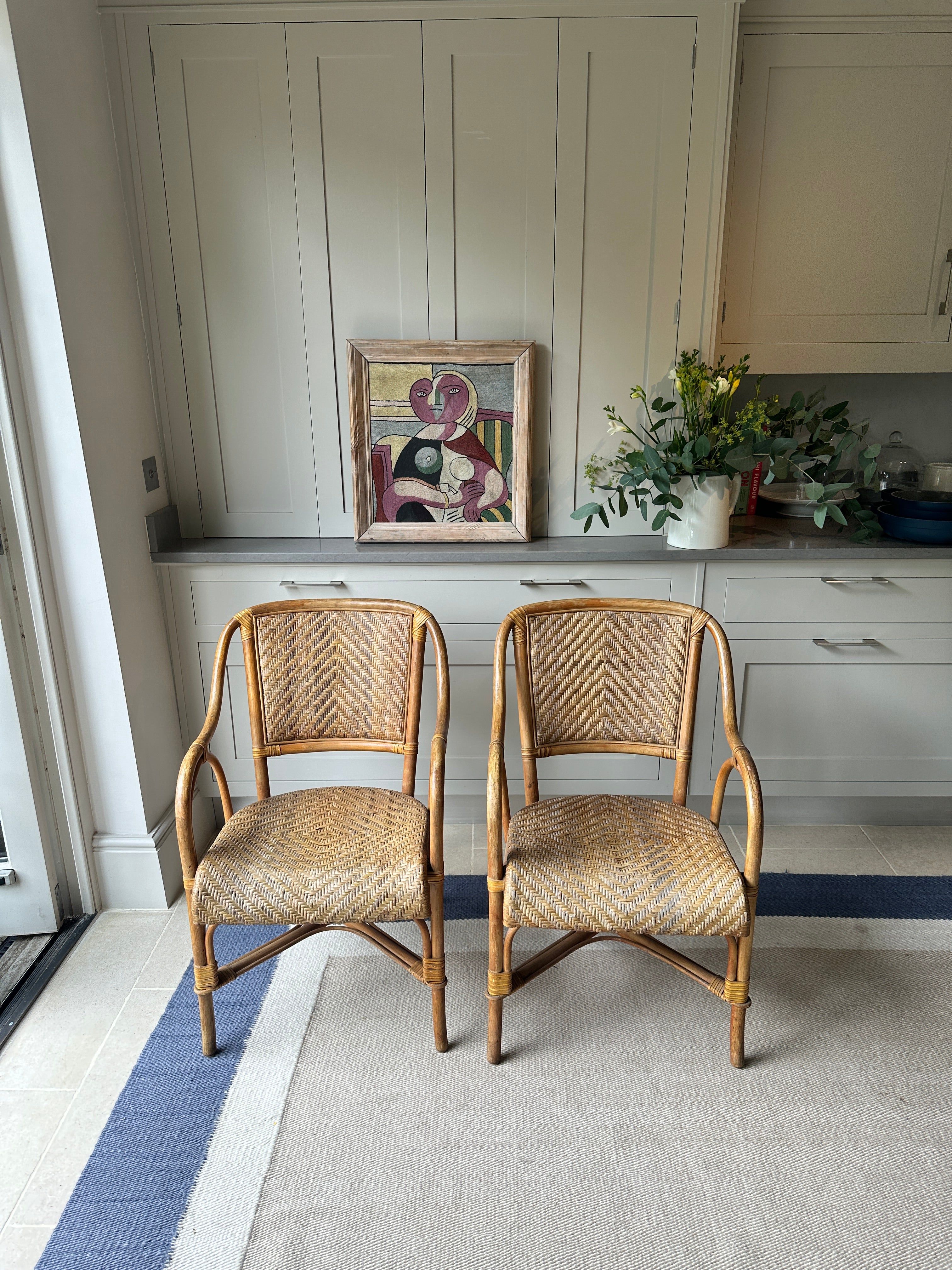 Vintage Pair of Cane and Wicker Chairs