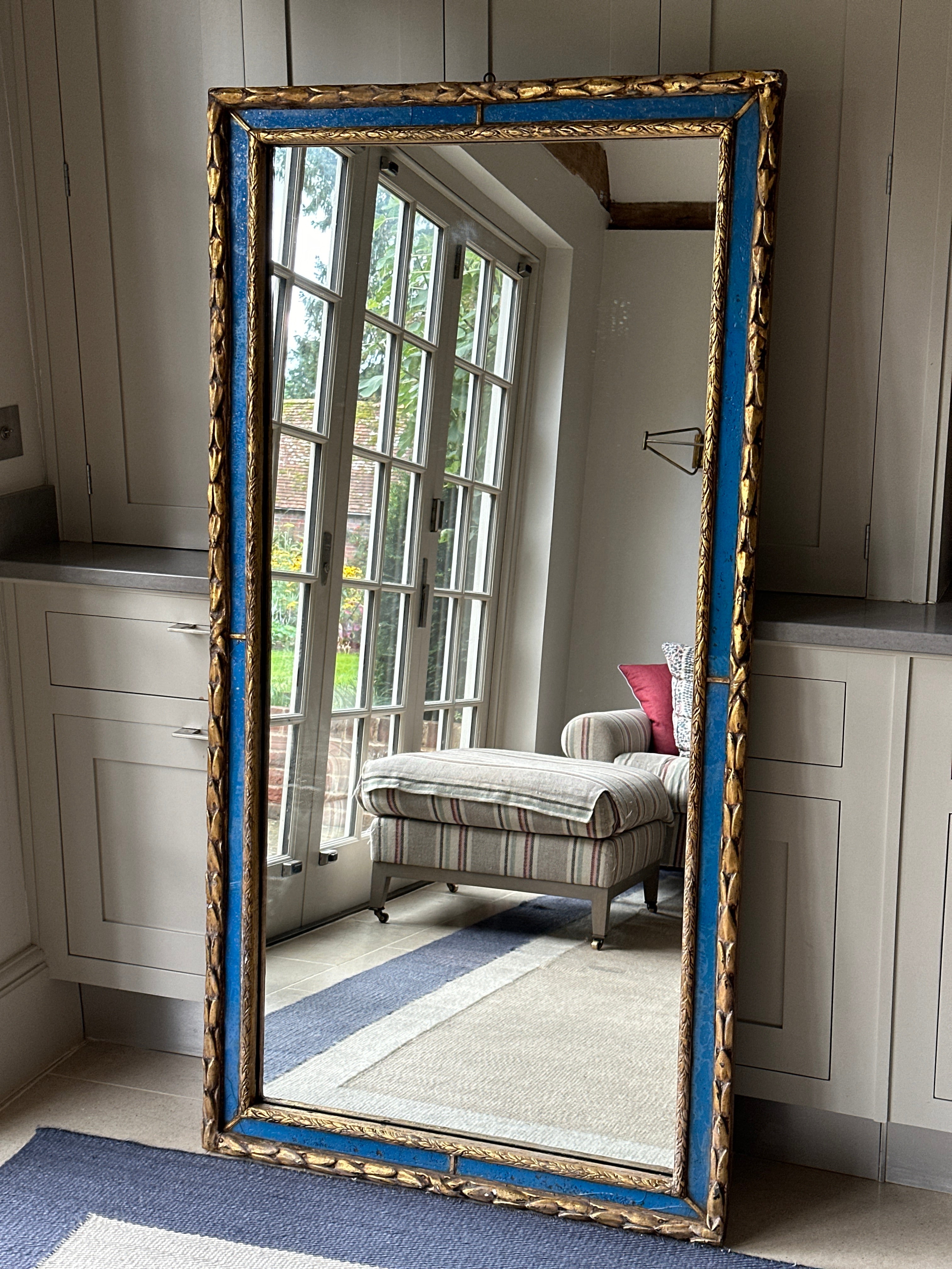 Late 18th/Early 19th Italian Gilt and Blue Glass Framed Mirror