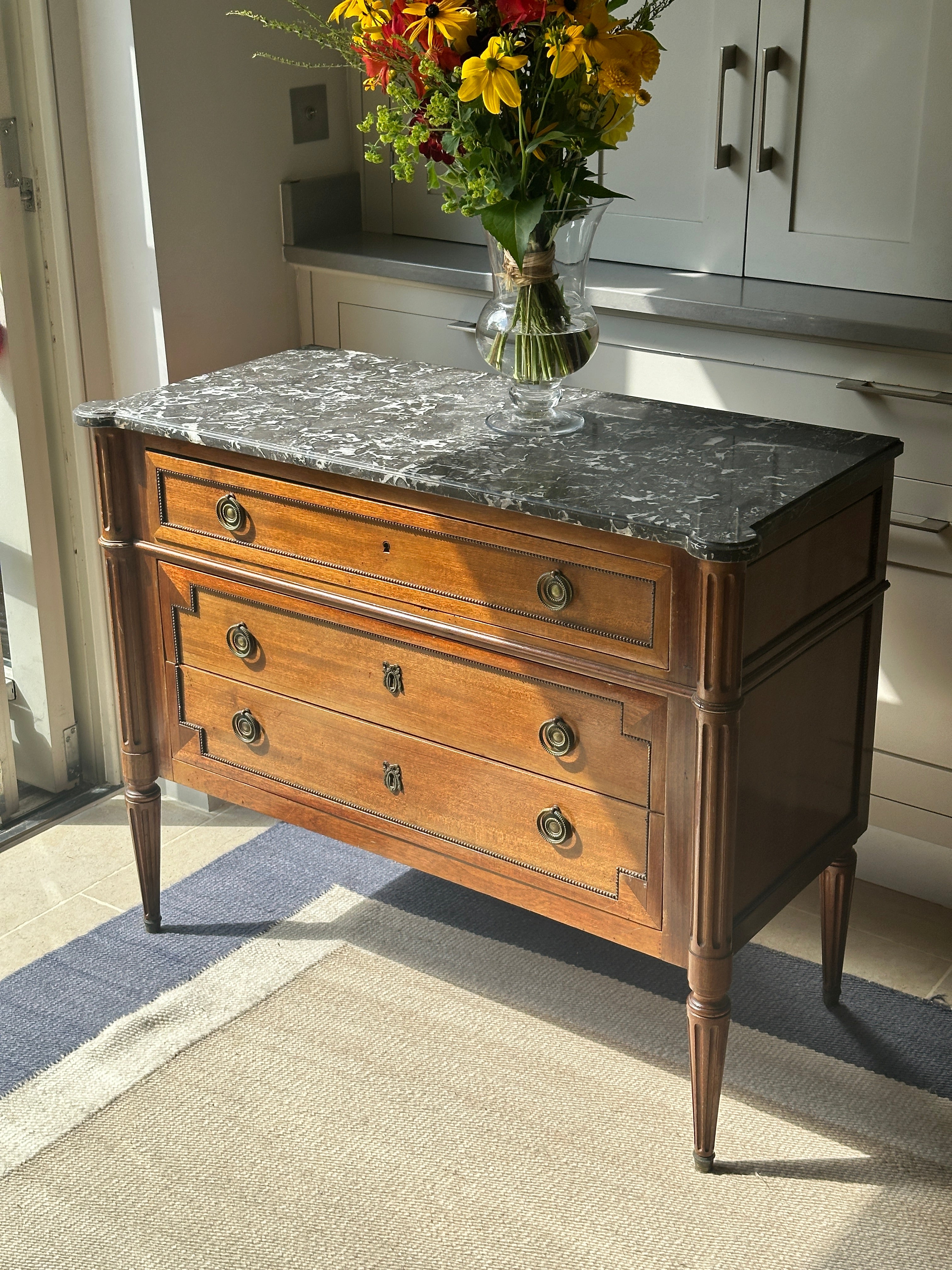 Elegant French Commode with Dappled Grey Marble Top