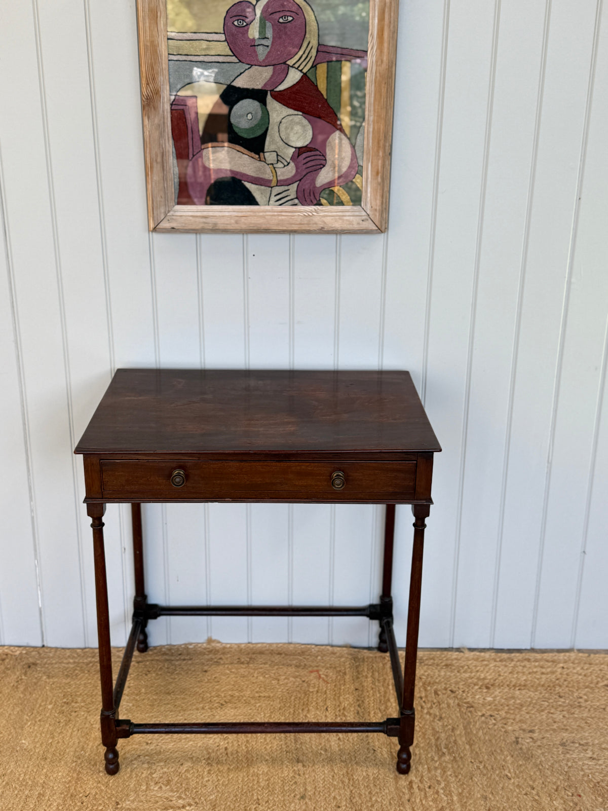 Georgian Mahogany Side Table with Drawer and Stretcher Base