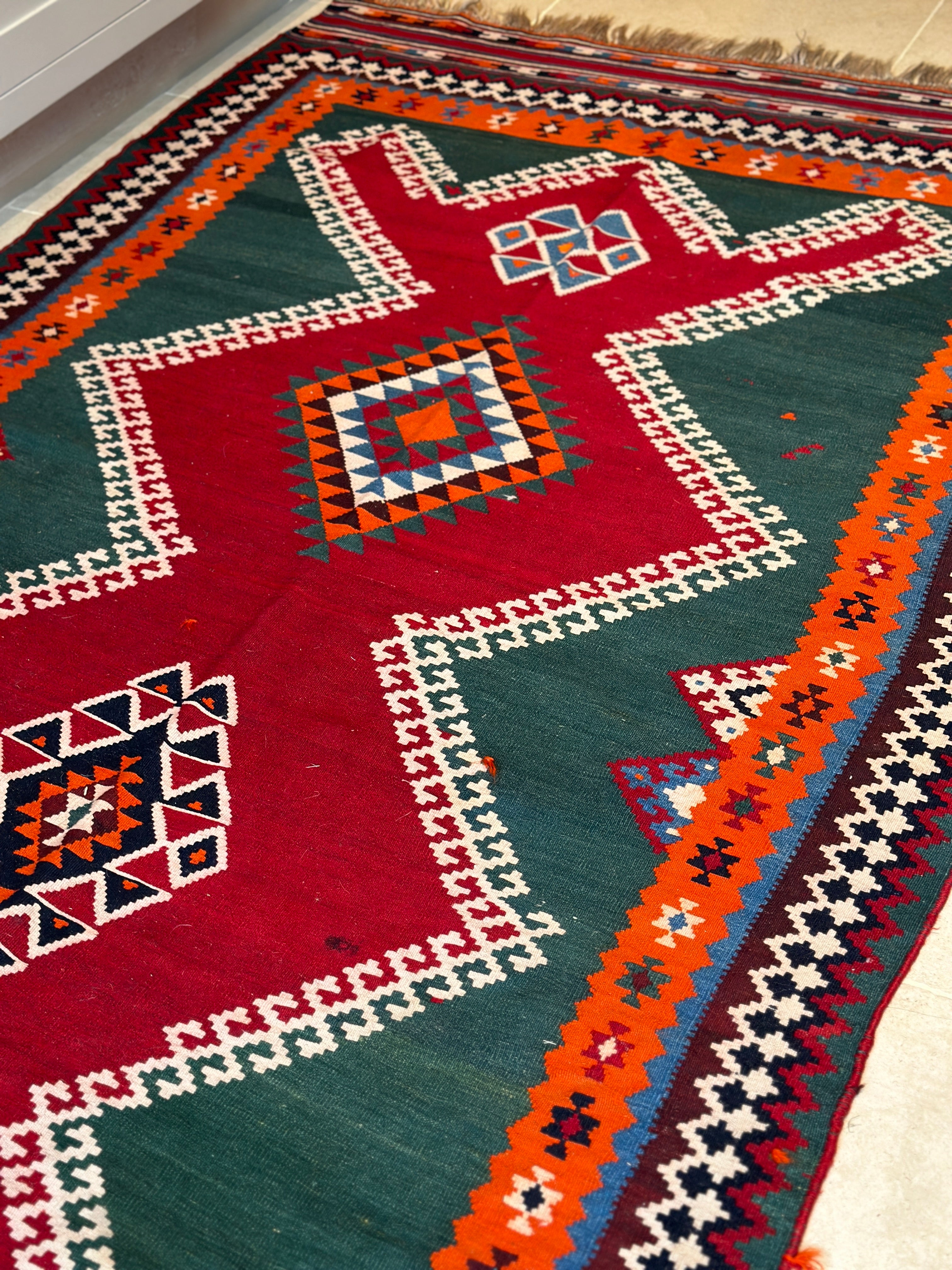 Vintage Persian Qashqai Kilim in vibrant colour.