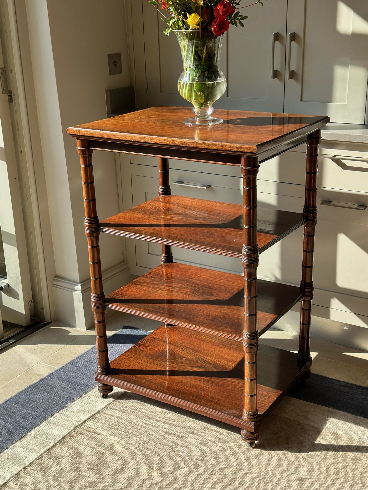 20th Century Large Mahogany Whatnot with Reeded Detail on Legs