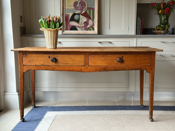Large Charming Pine Table with Double Drawers