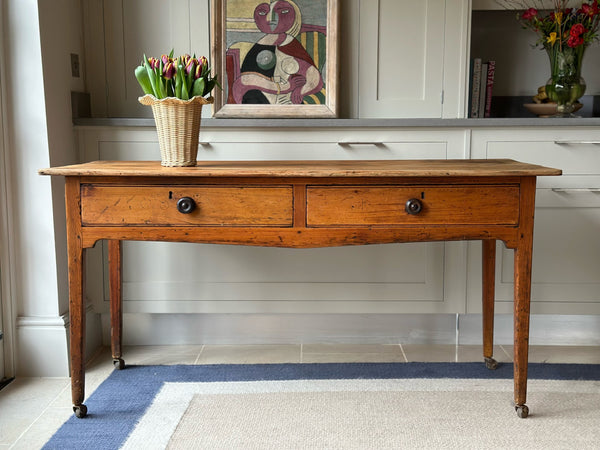 Large Charming Pine Table with Double Drawers