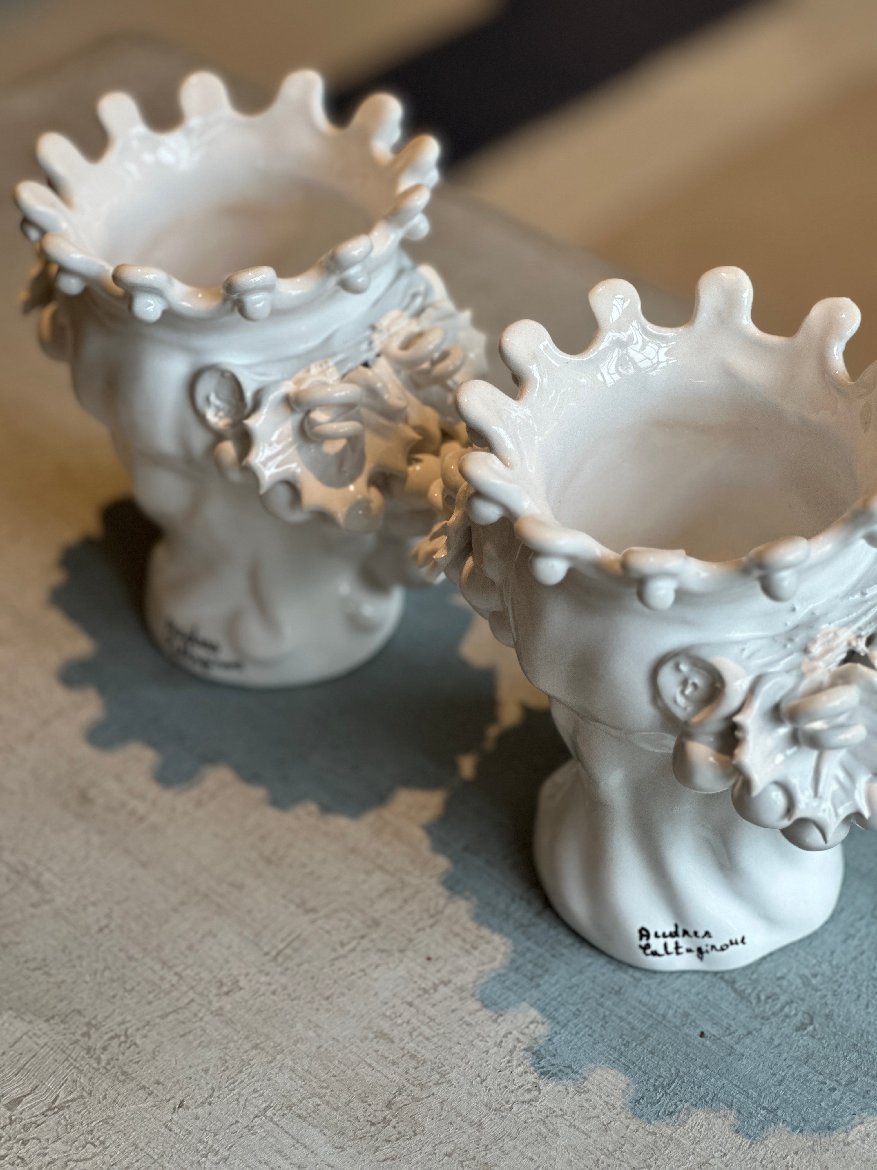 Pair of Small White Ceramic ‘Moor Heads’