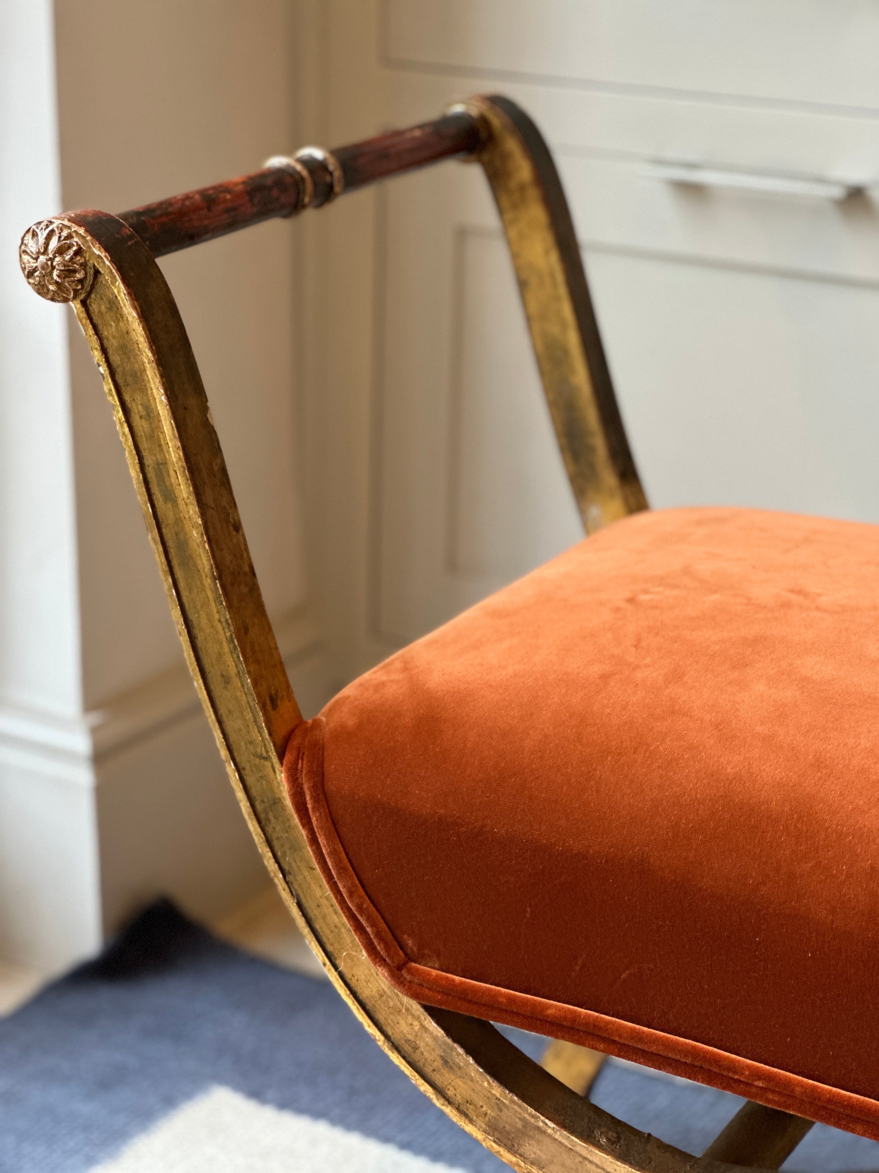 Regency Curule Seat in RU velvet Burnt Siena