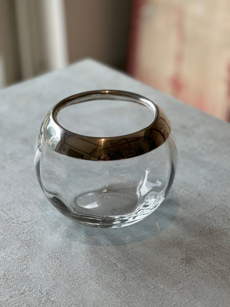 Silver Rimmed Crystal Fishbowl Vase