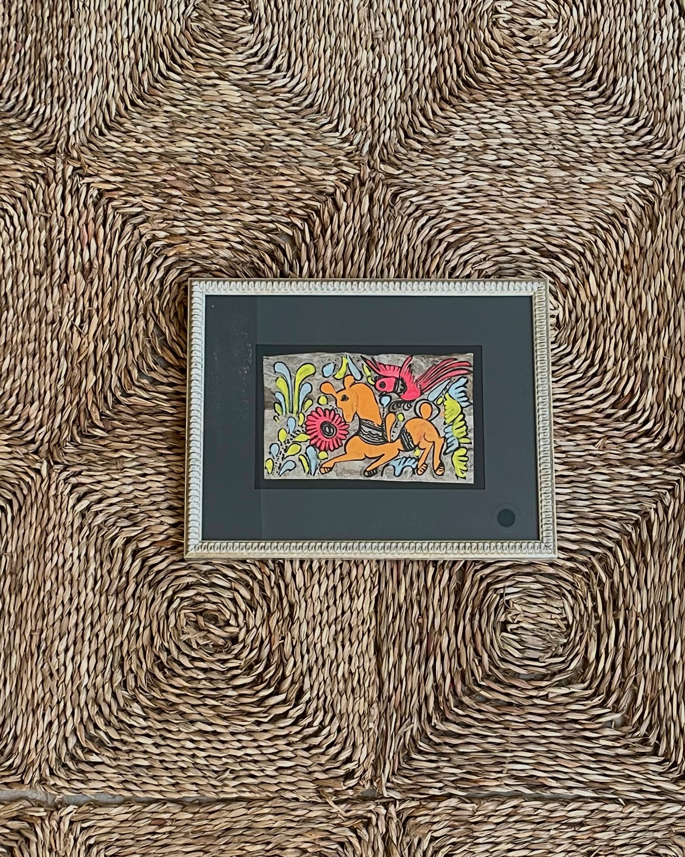 Framed Original Mid Century Surrealist Fable Gouache