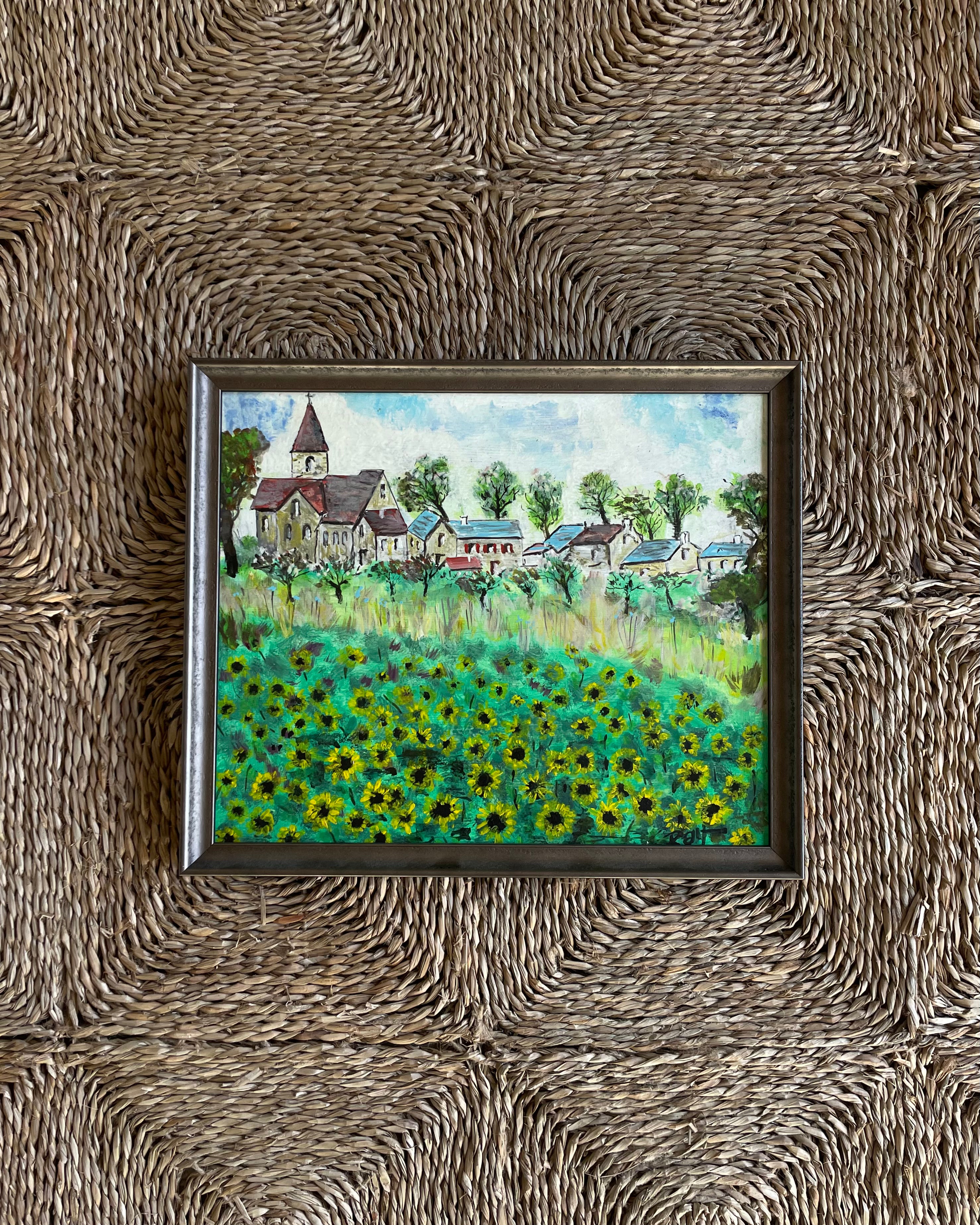 Village and Sunflowers Oil Painting