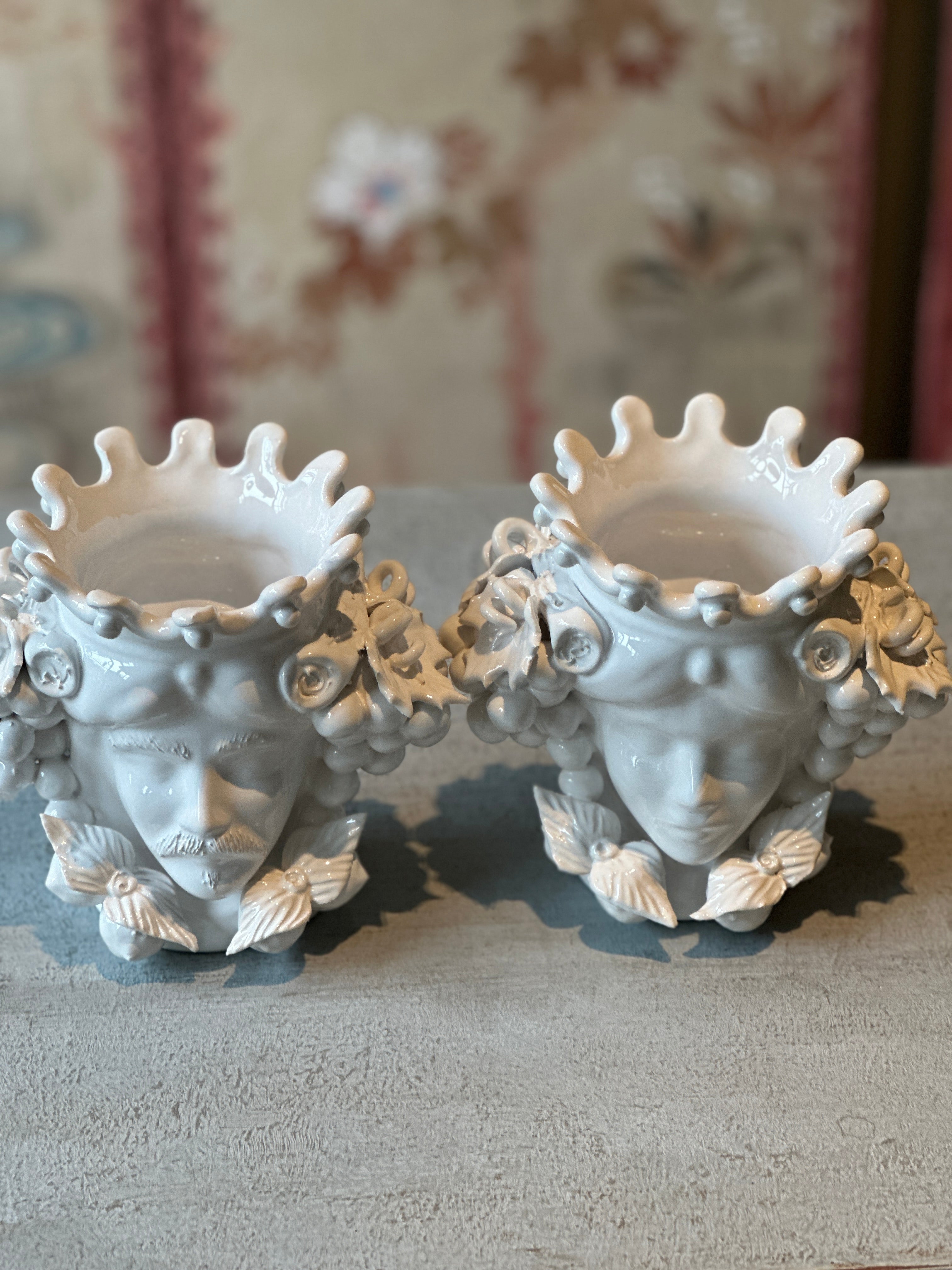 Pair of Small White Ceramic ‘Moor Heads’