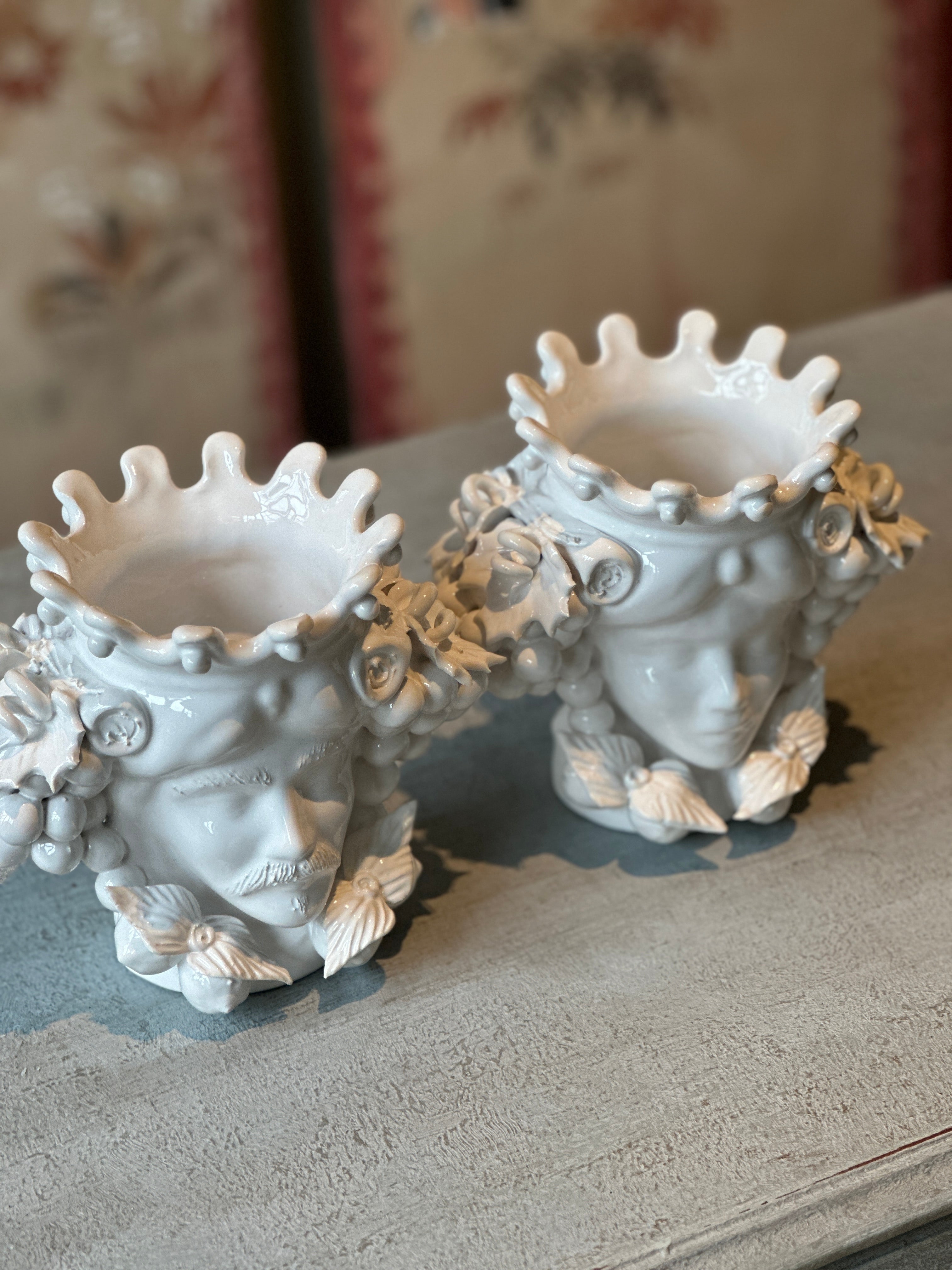 Pair of Small White Ceramic ‘Moor Heads’