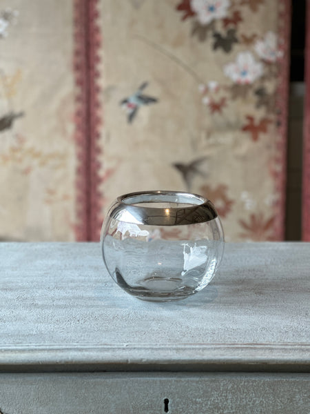 Silver Rimmed Crystal Fishbowl Vase