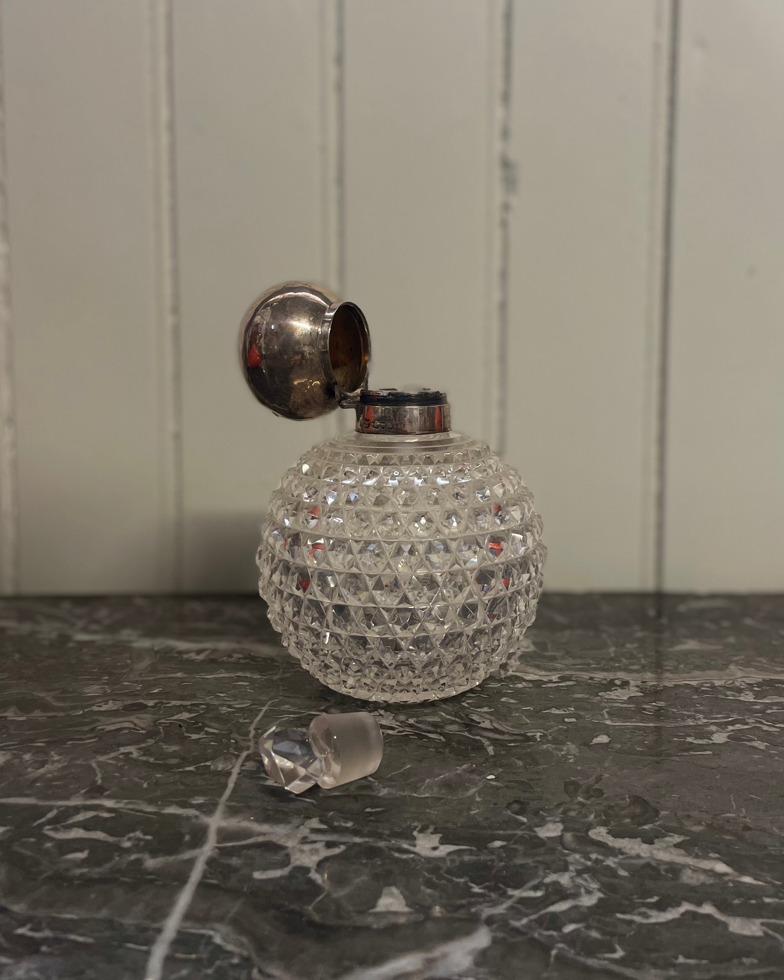 Large Silver & Cut Glass Scent Bottle