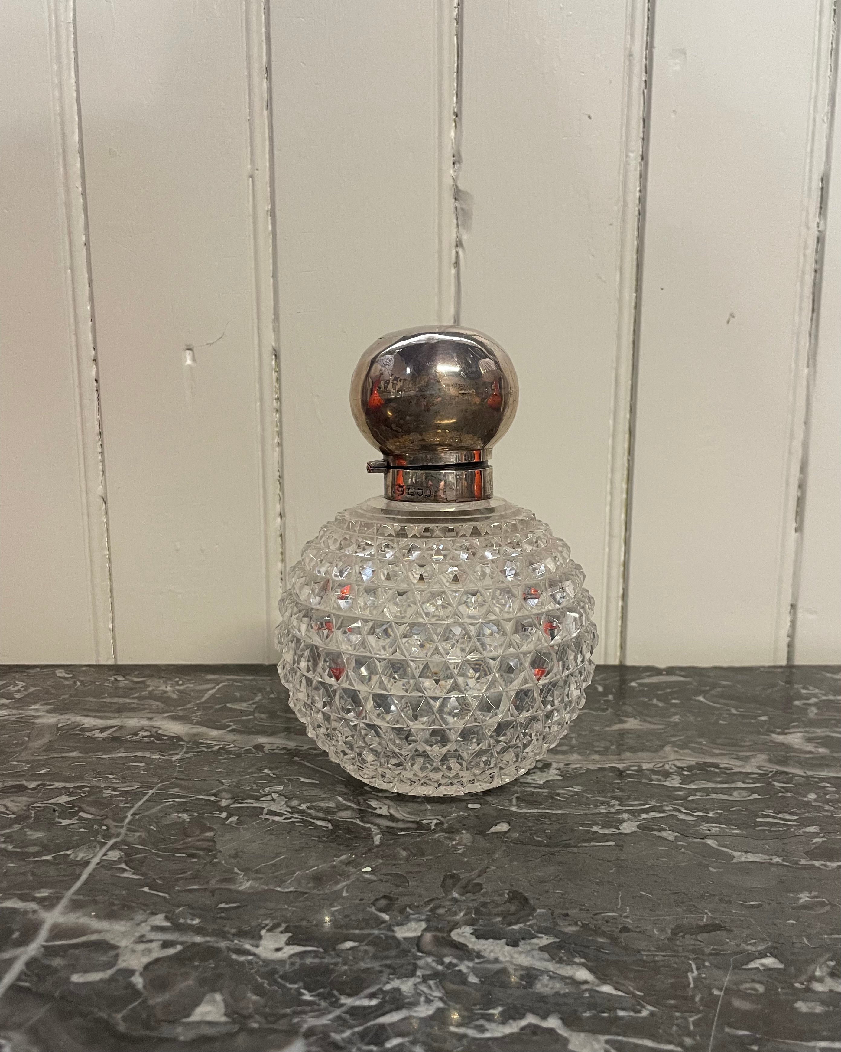 Large Silver & Cut Glass Scent Bottle