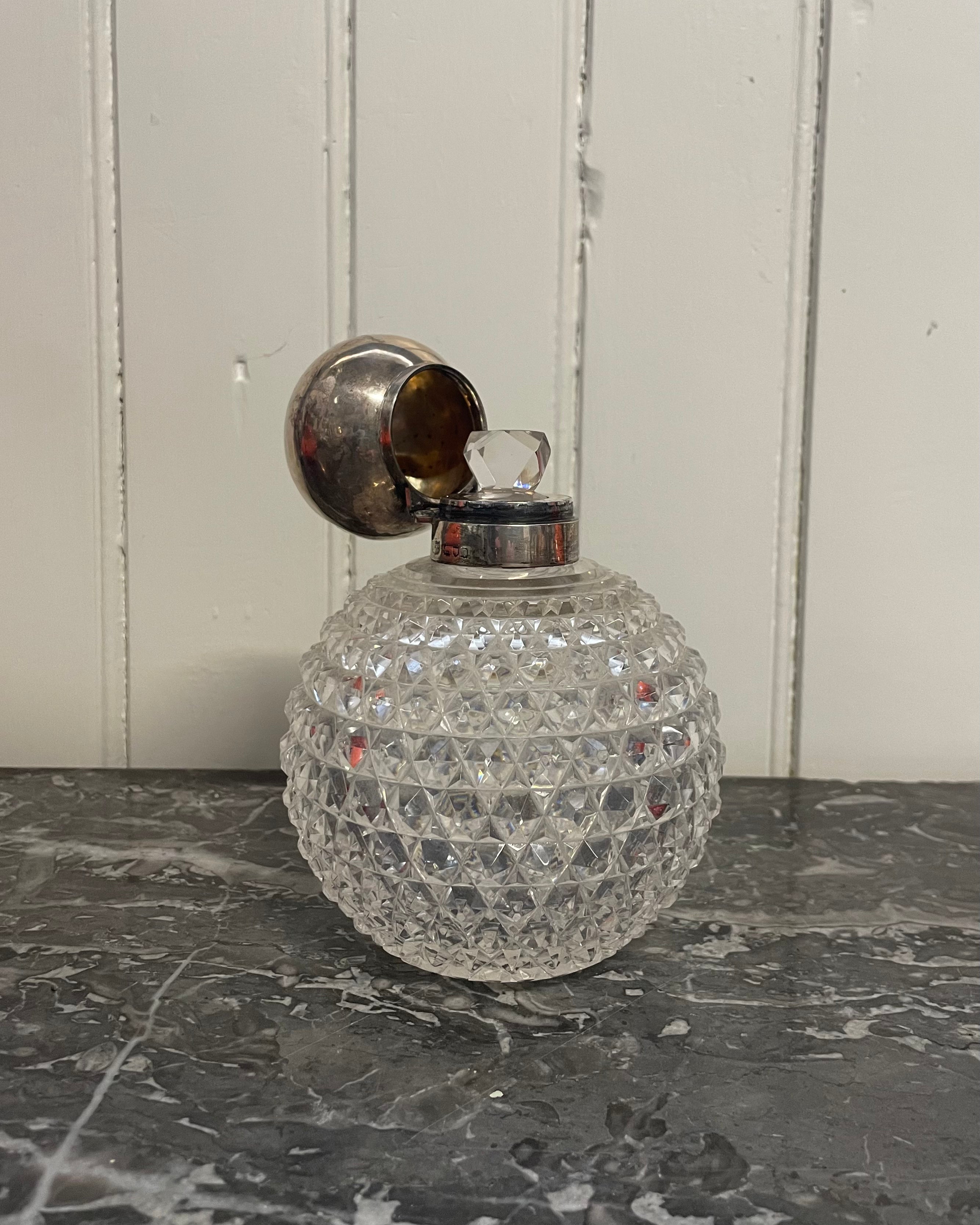 Large Silver & Cut Glass Scent Bottle