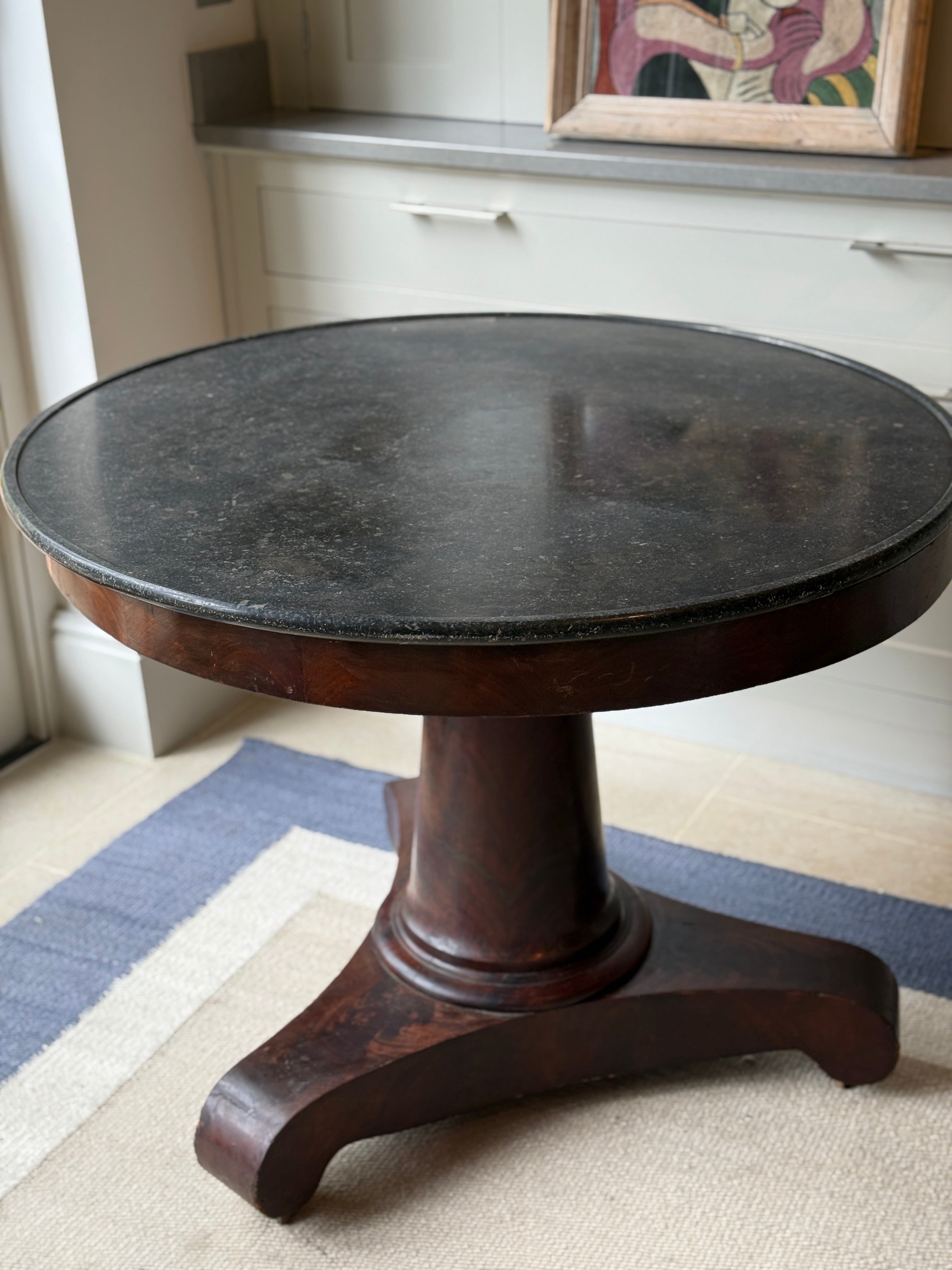 Large French Mahogany Gueridon with Dark Grey Marble Top