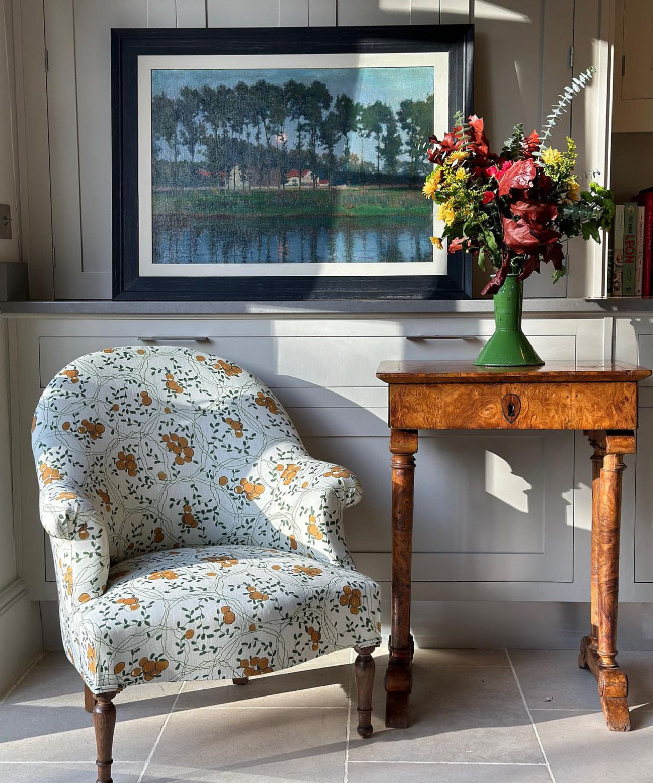 French Tub Chair upholstered in Rosa Bernal Sevilla