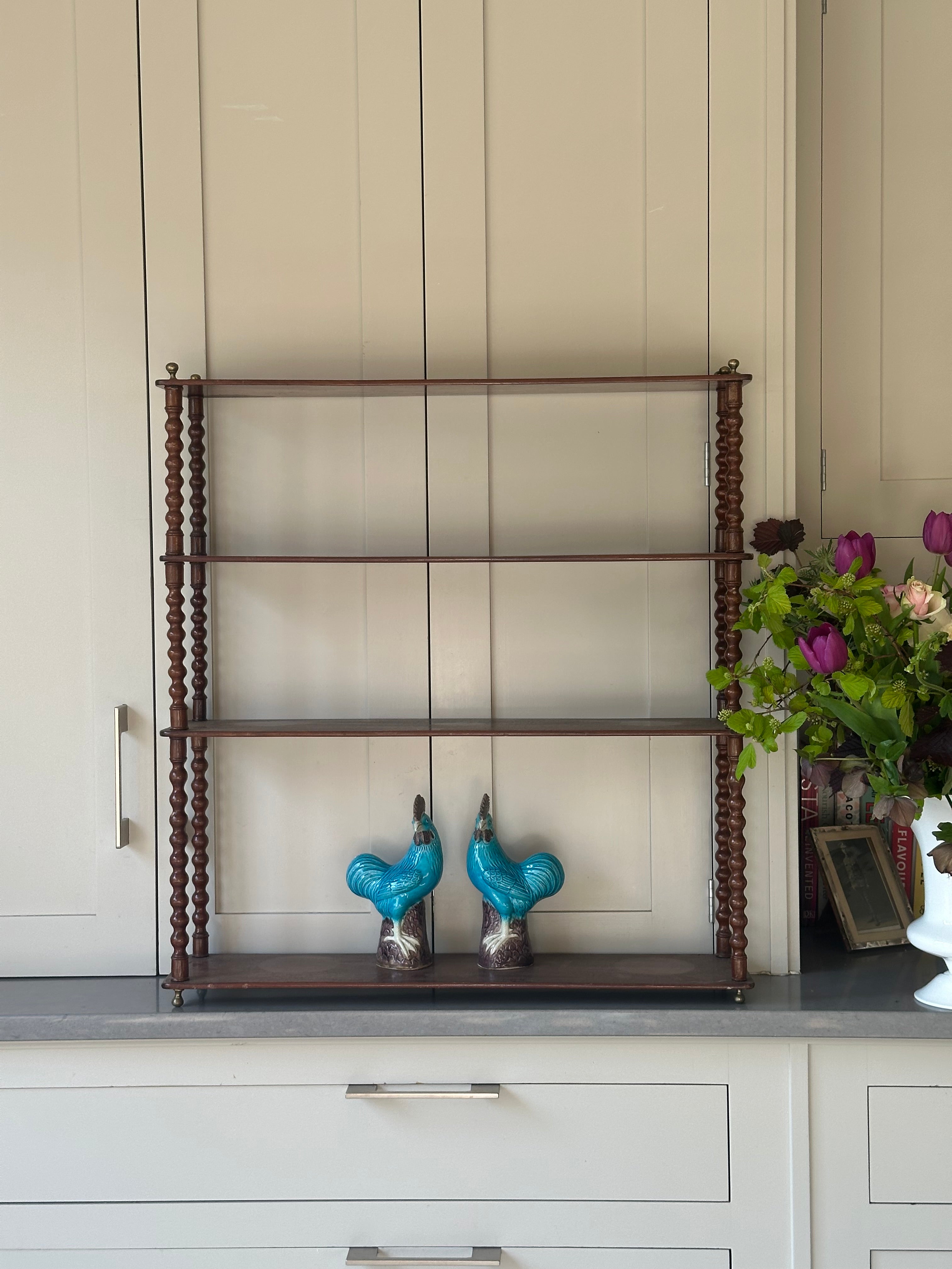 French Mahogany Bobbin Wall Shelves