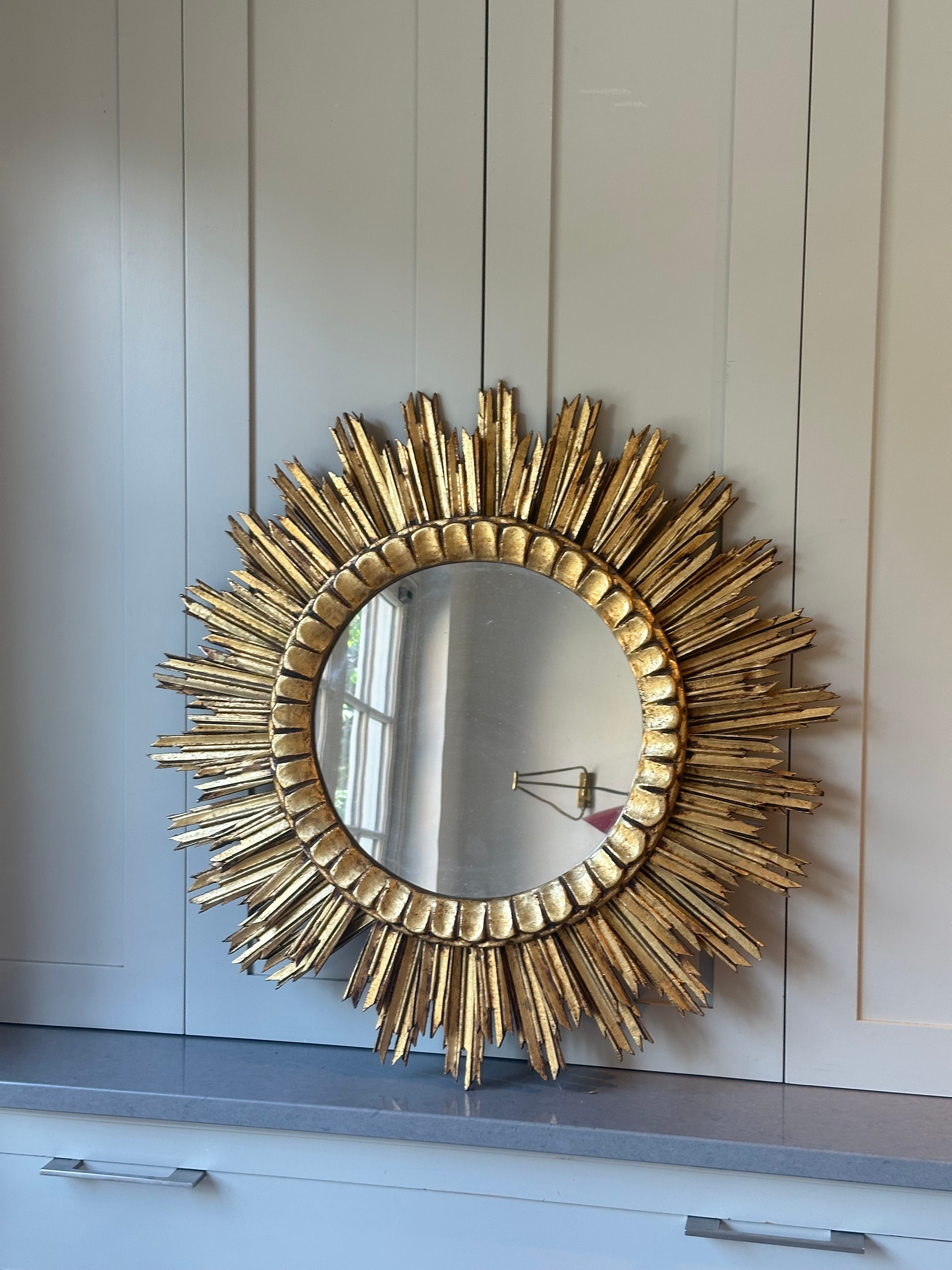 1930s Spanish Wooden & Gilt Starburst Mirror
