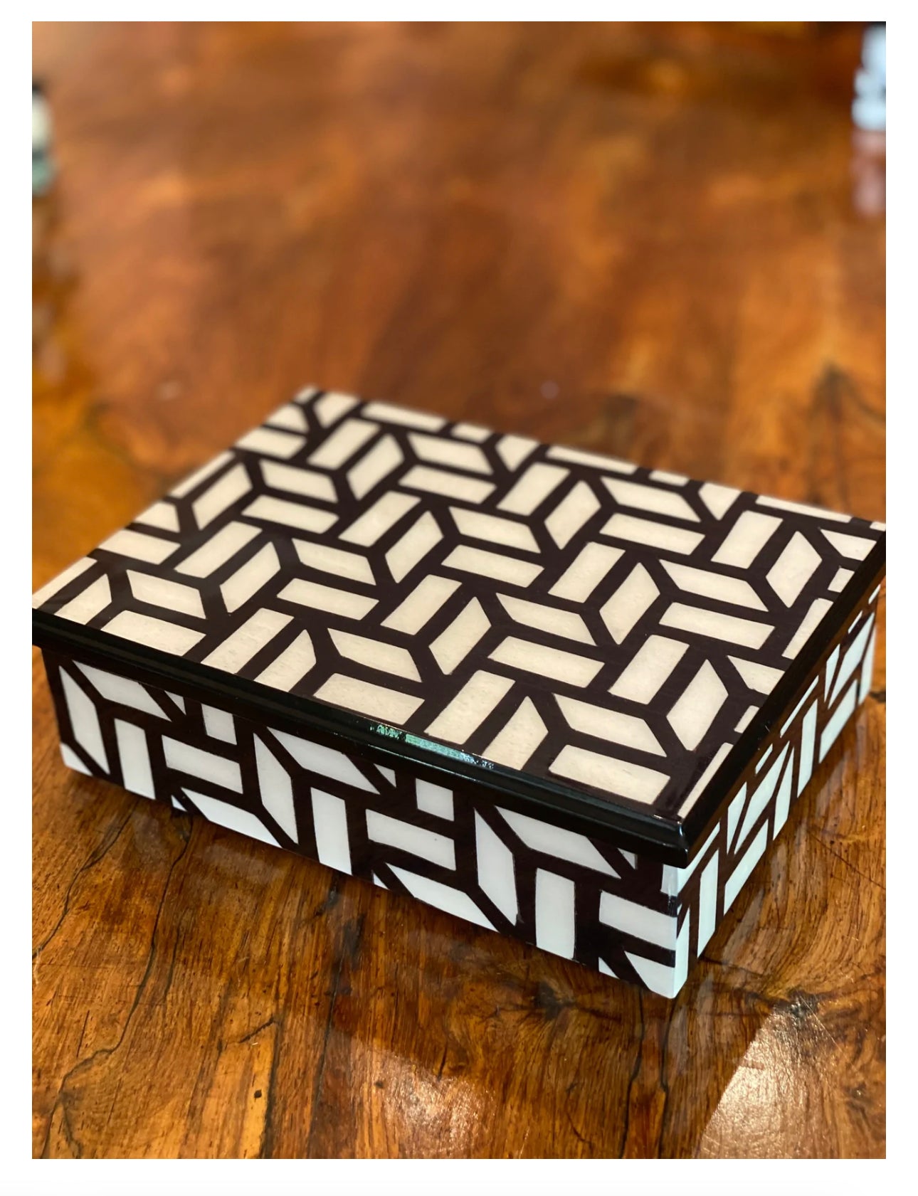 Large Black & White Marquetry Box - 25cm x 21cm