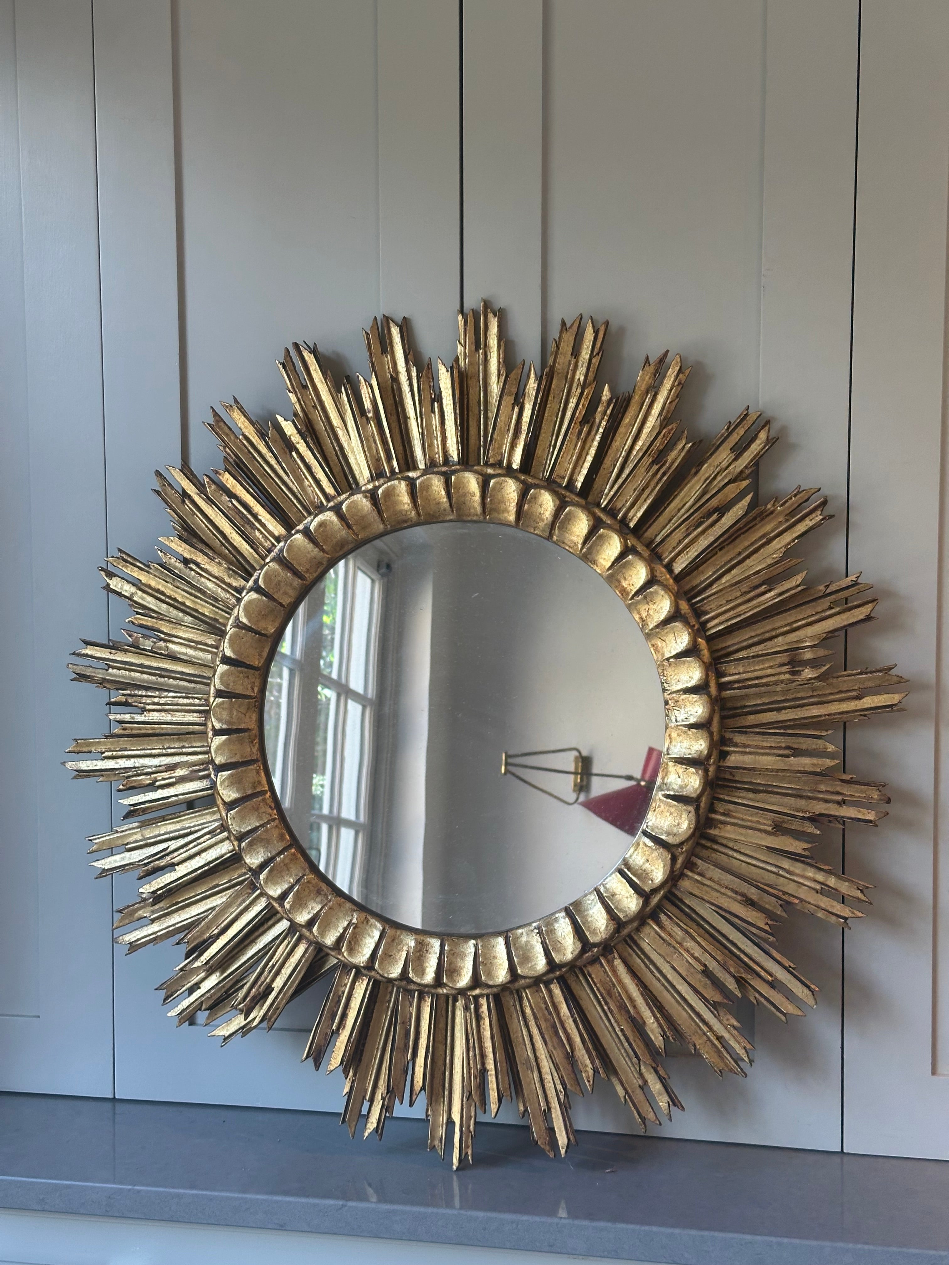 1930s Spanish Wooden & Gilt Starburst Mirror