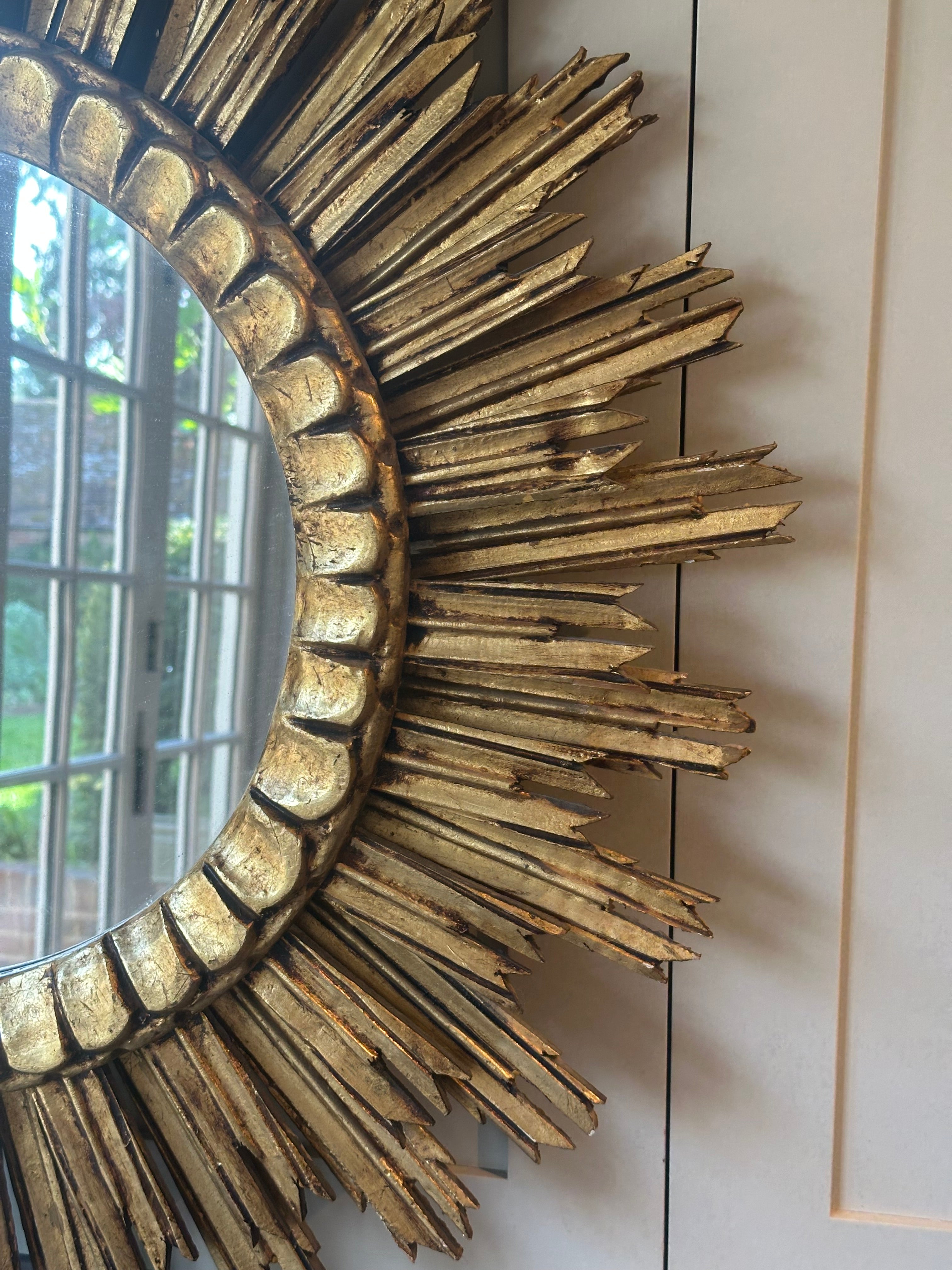 1930s Spanish Wooden & Gilt Starburst Mirror