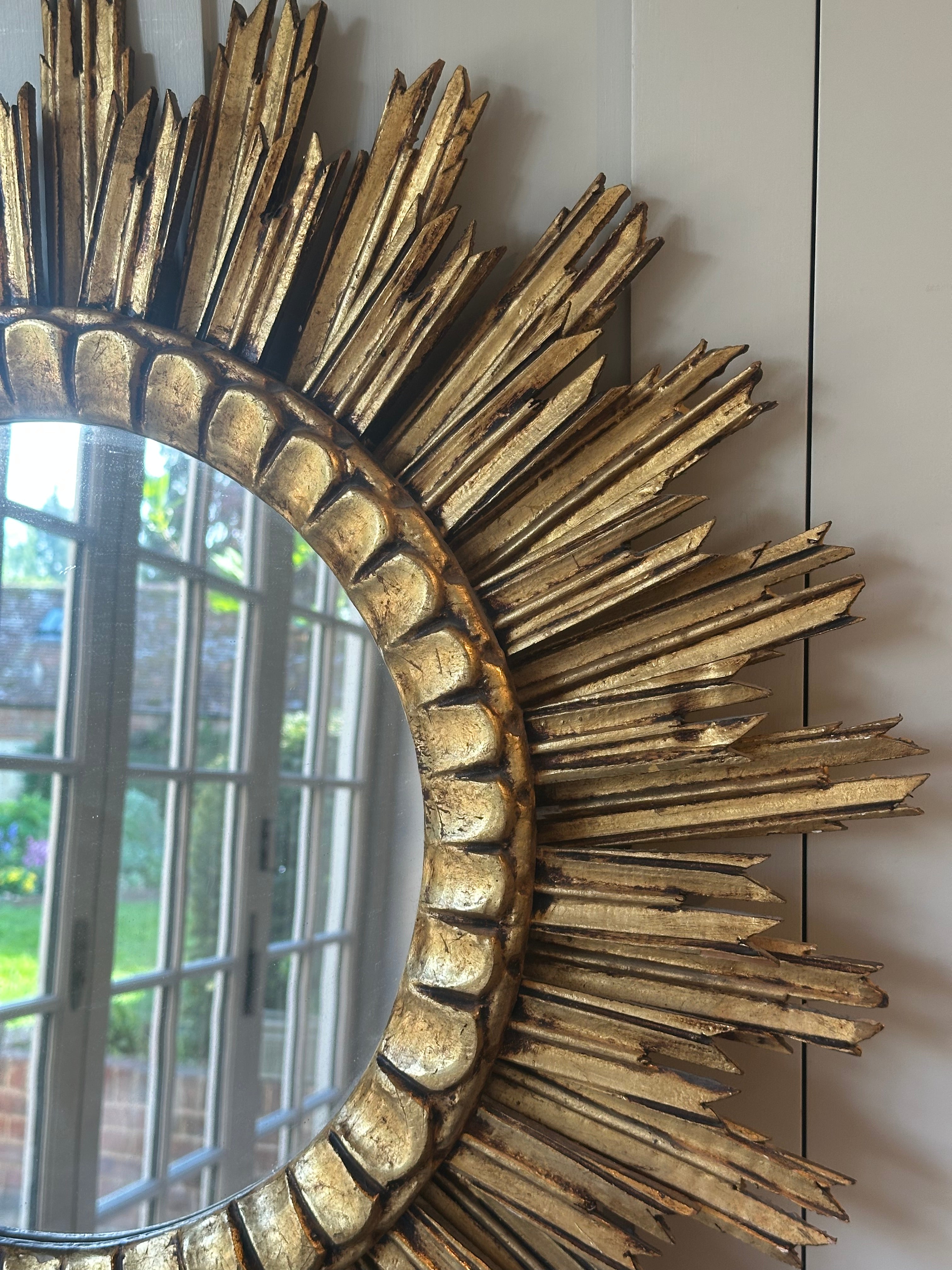 1930s Spanish Wooden & Gilt Starburst Mirror