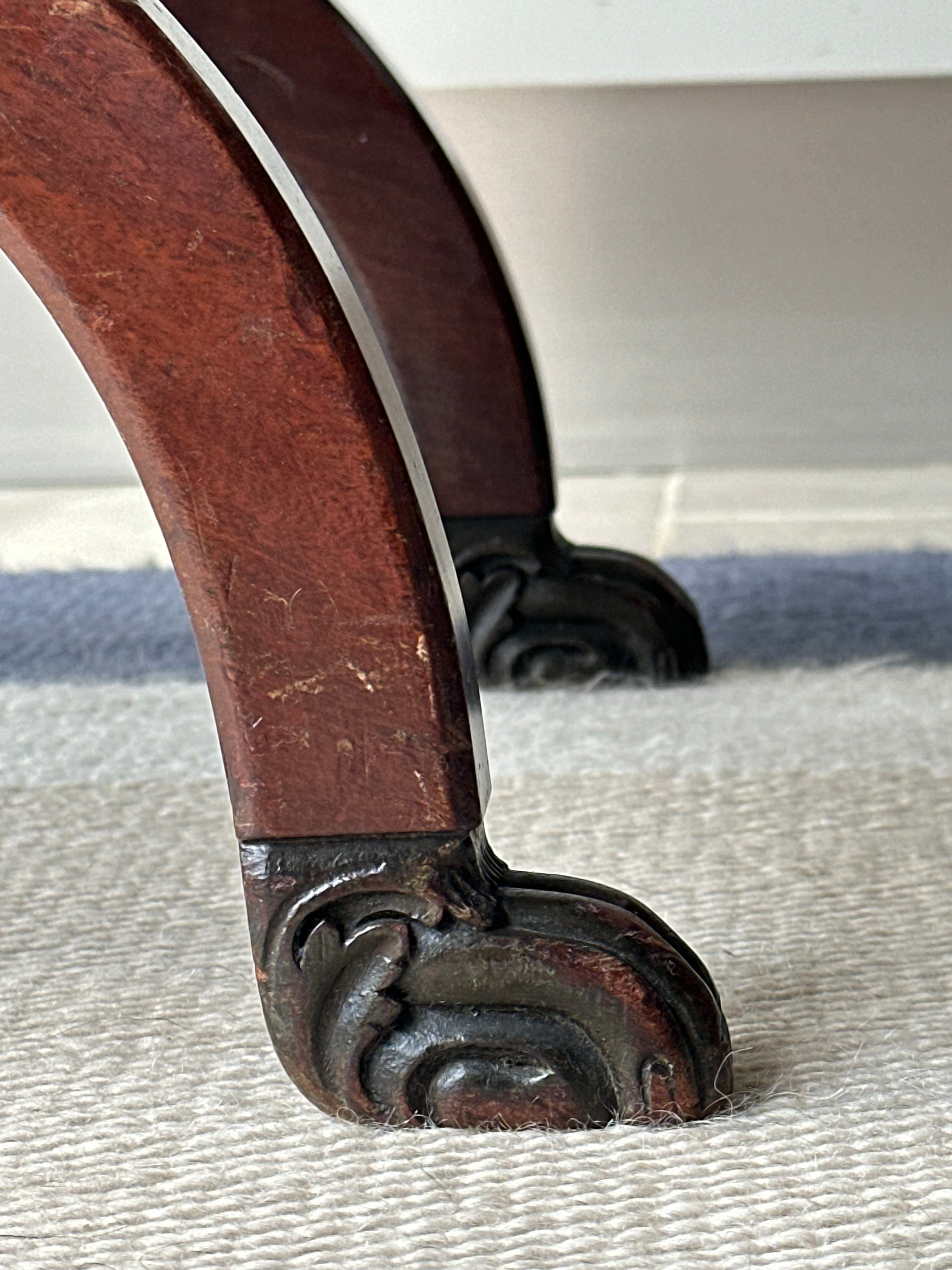 Pair of Mahogany X Frame Stools Upholstered in Colefax and Fowler Bowood