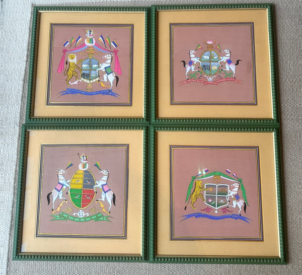 Decorative Painted Coat of Arms in Green Bobbin Frame - D