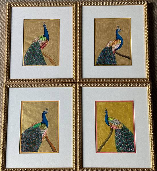 Fine Gilt Peacock Painting in Gilt Frame -A