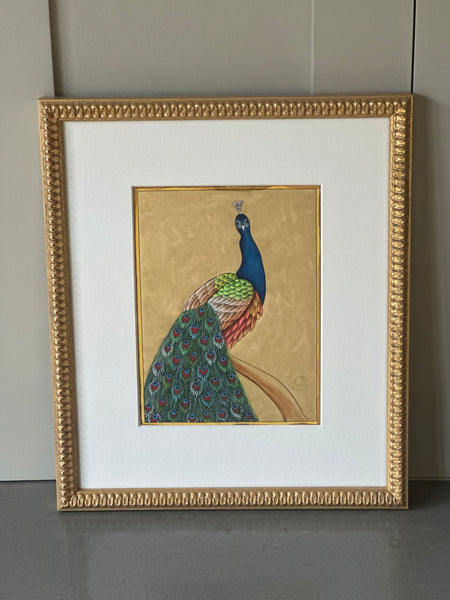 Fine Gilt Peacock Painting in Gilt Frame -A